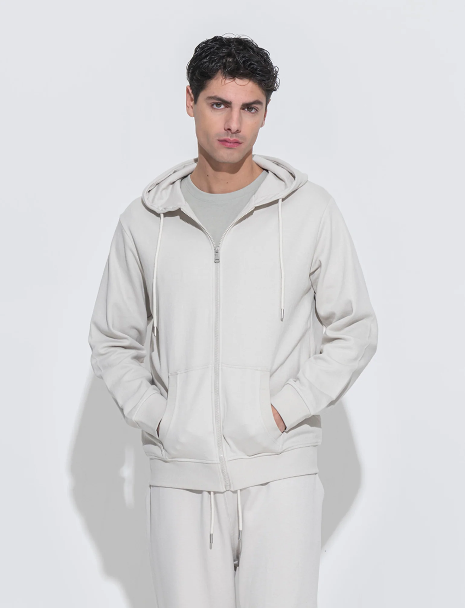 Felpa in piquet con cerniera e cappuccio da uomo - Grigio ghiaccio - Image 3