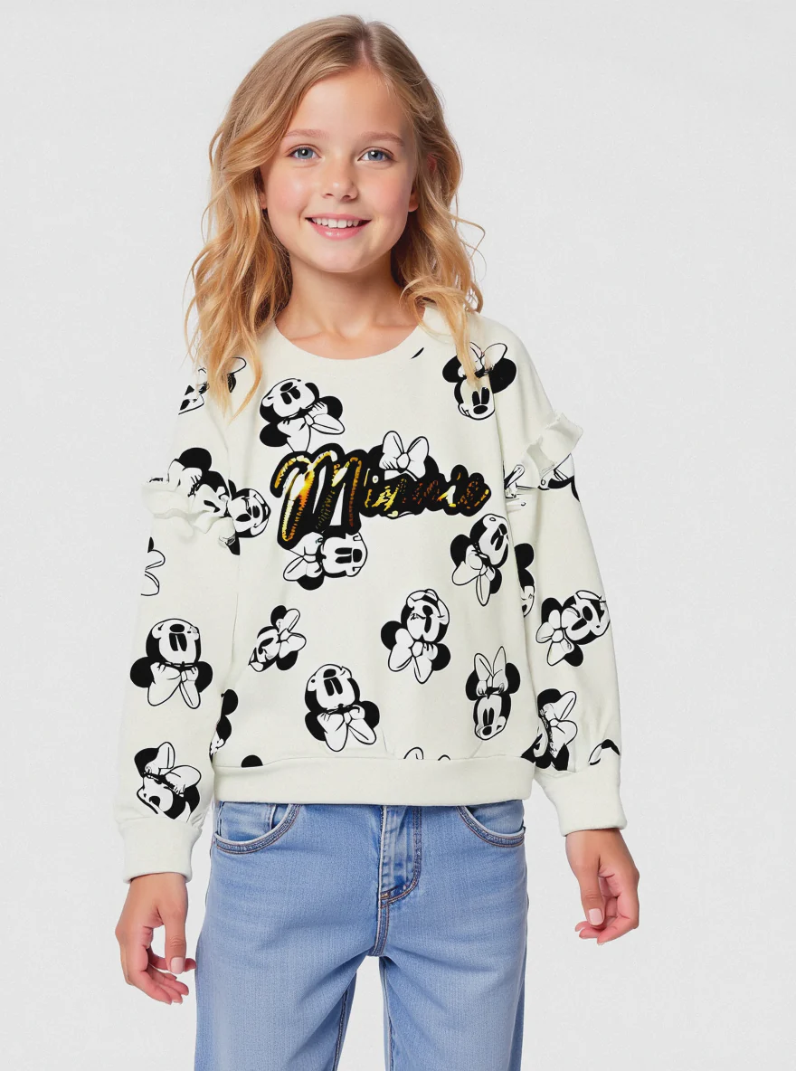 Felpa manica lunga in policotone riciclato tema Disney Minnie. - Fantasia