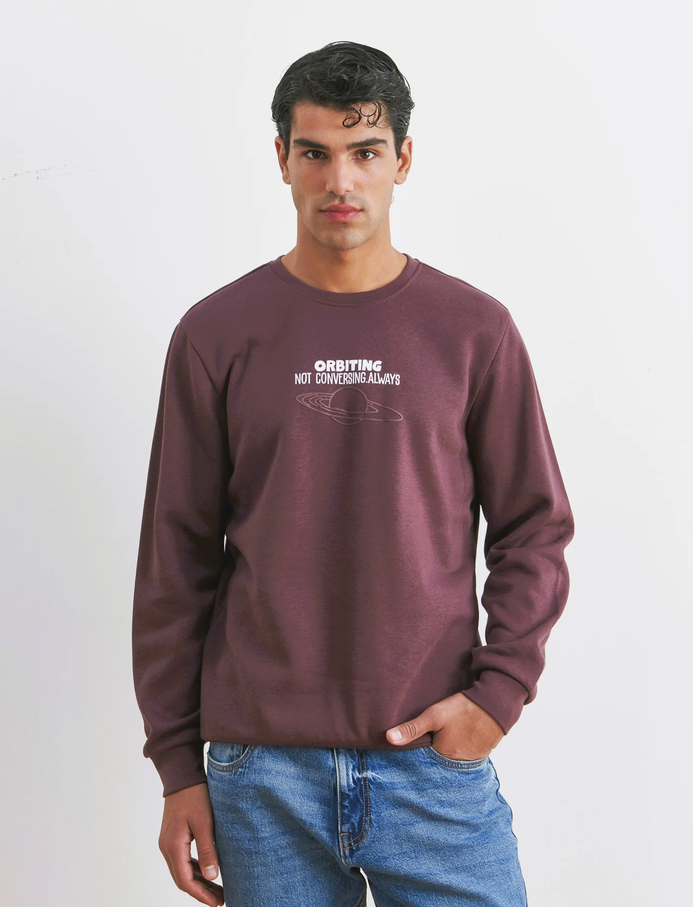FELPA MISTO COTONE CON STAMPA - Bordeaux - Image 3