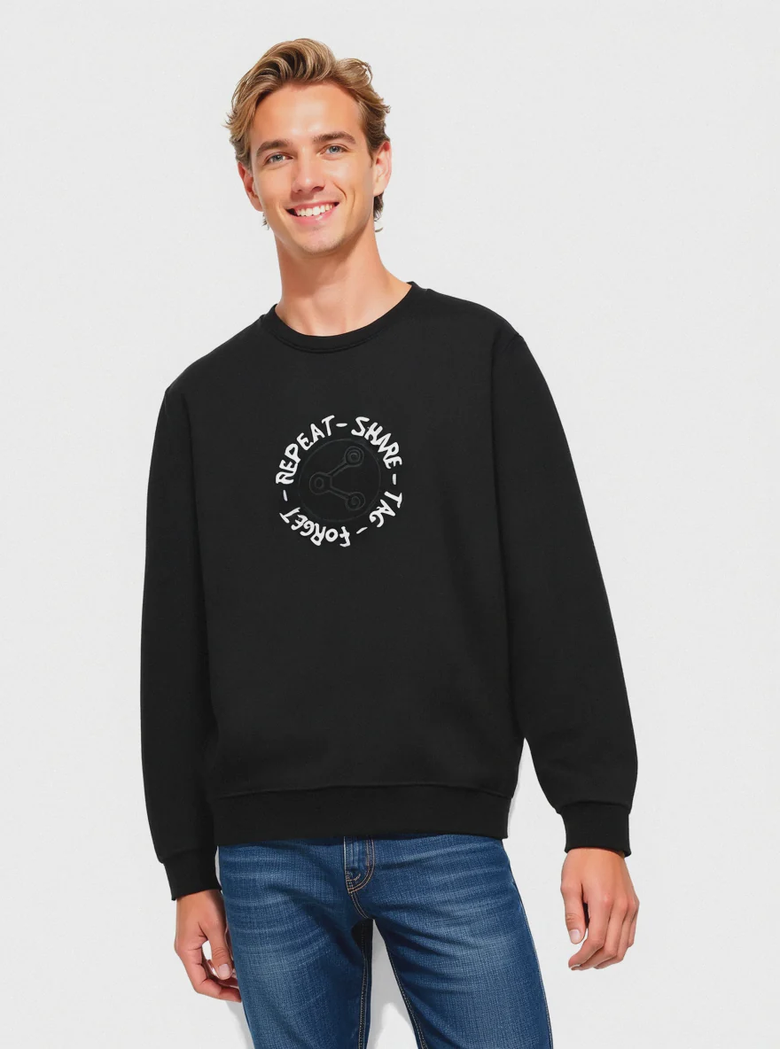 FELPA MISTO COTONE CON STAMPA - Nero