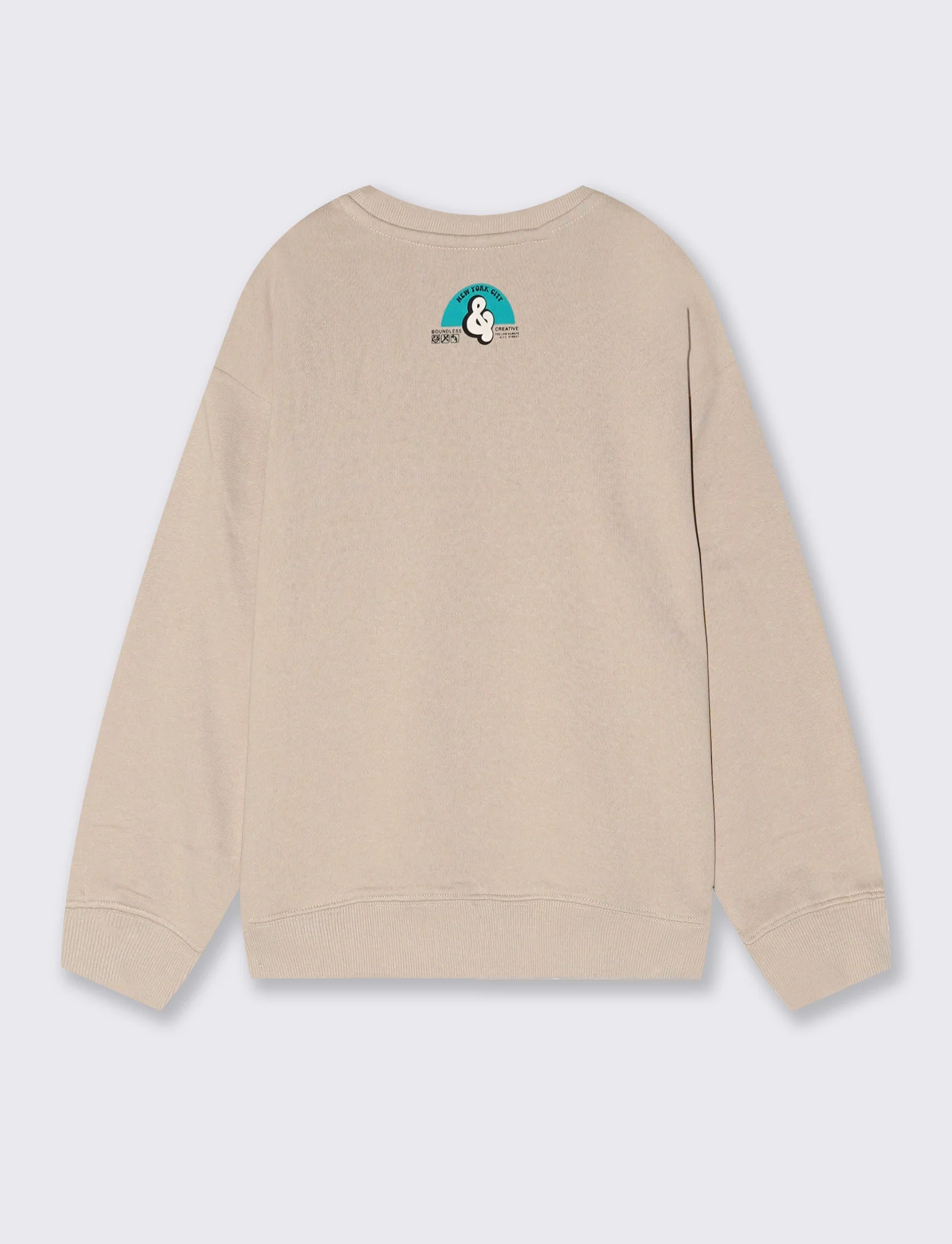 Felpa over calda con maxi tasca e stampa - Beige - Image 2