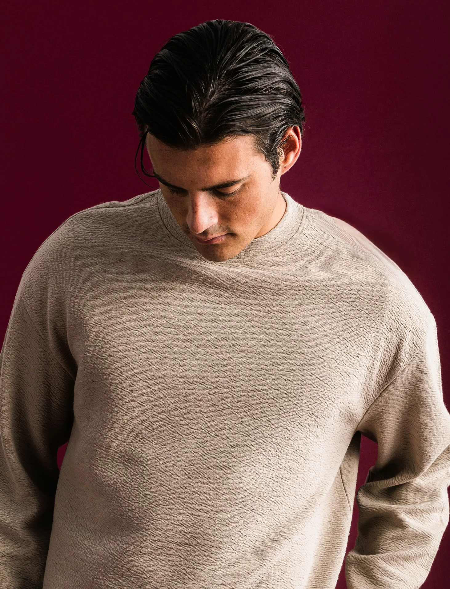 FELPA TESSUTO GOFFRATO RELAXED FIT - Beige - Image 4