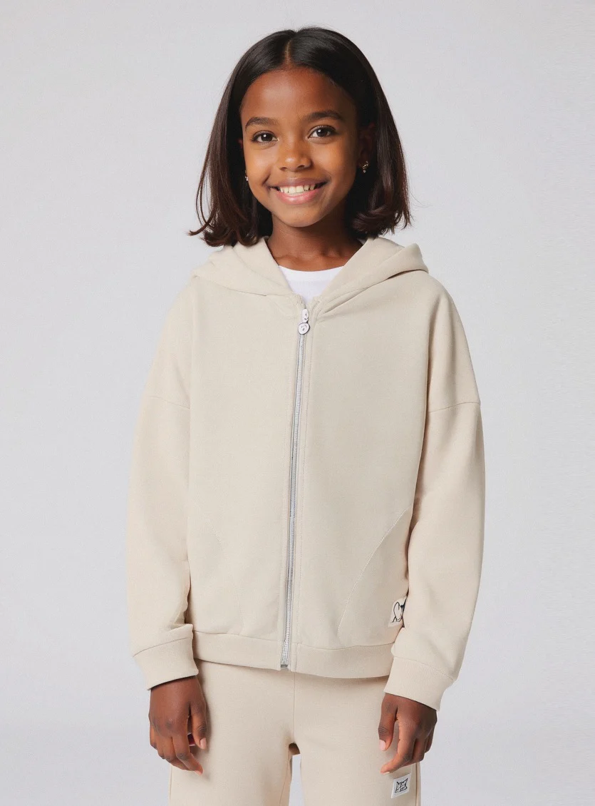 Felpa zippata con cappuccio - Beige