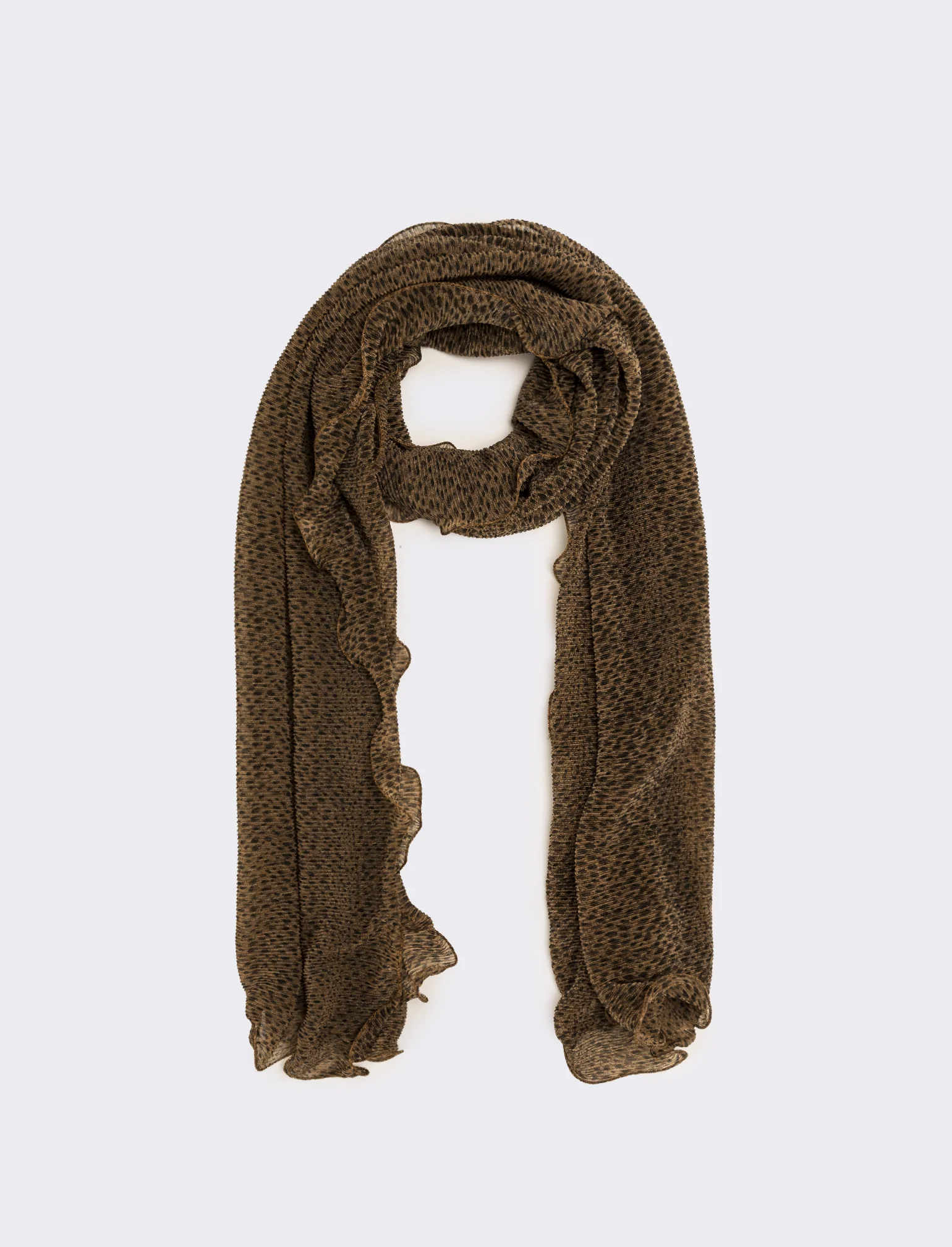 Foulard donna con rouche leopardato - Marrone