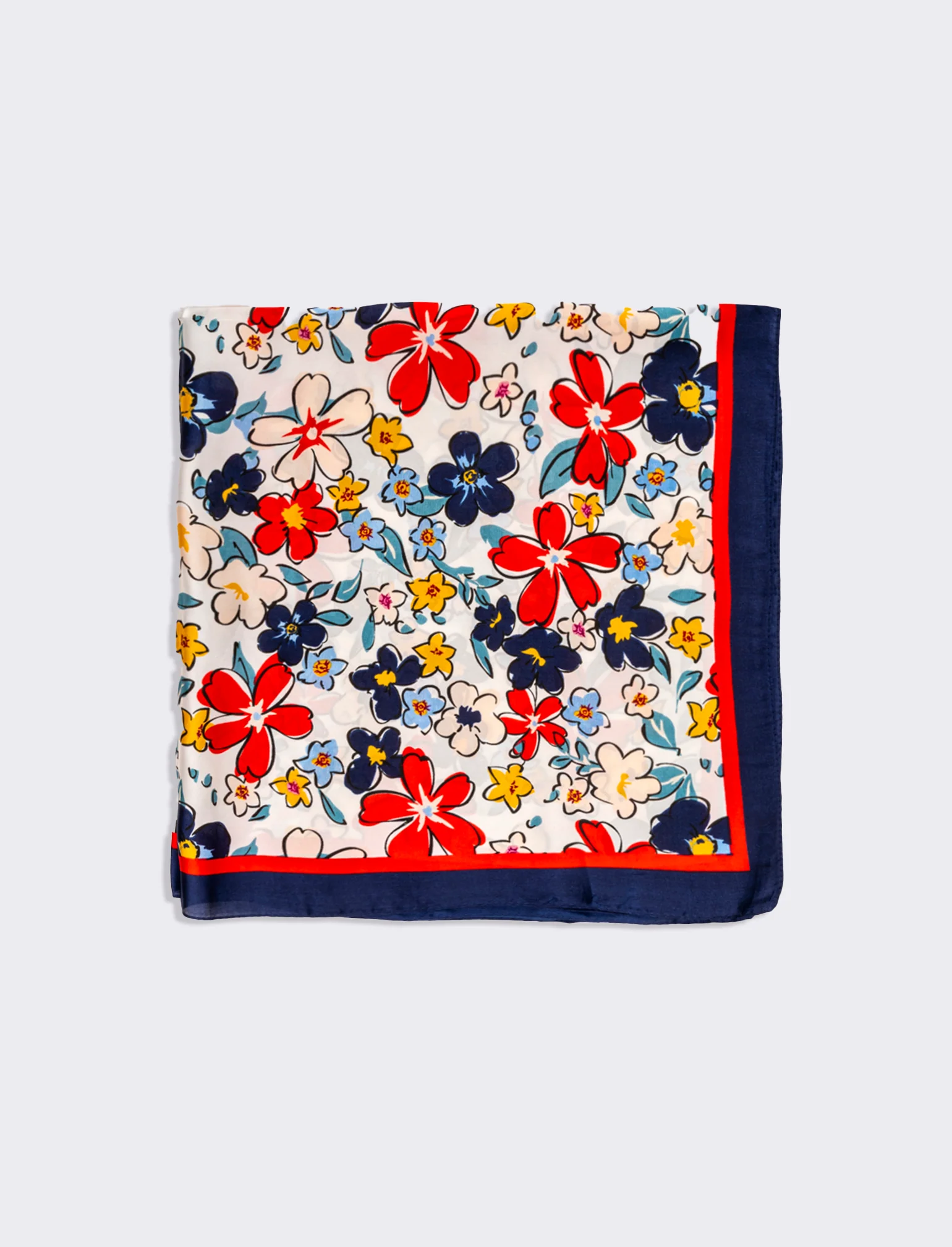 Foulard donna fantasie assortite fiori 70x70cm - Blu - Image 2