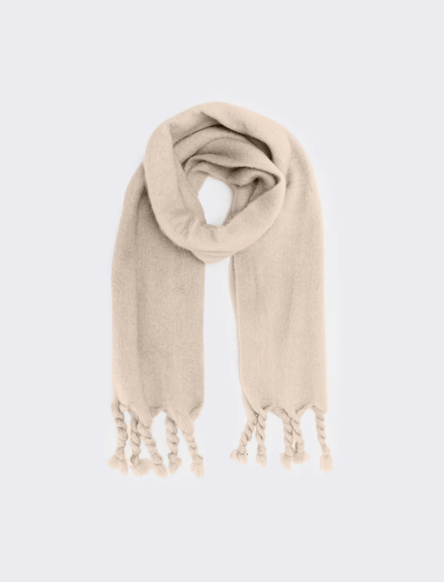 Foulard unito con frange torciglioni donna - Bianco