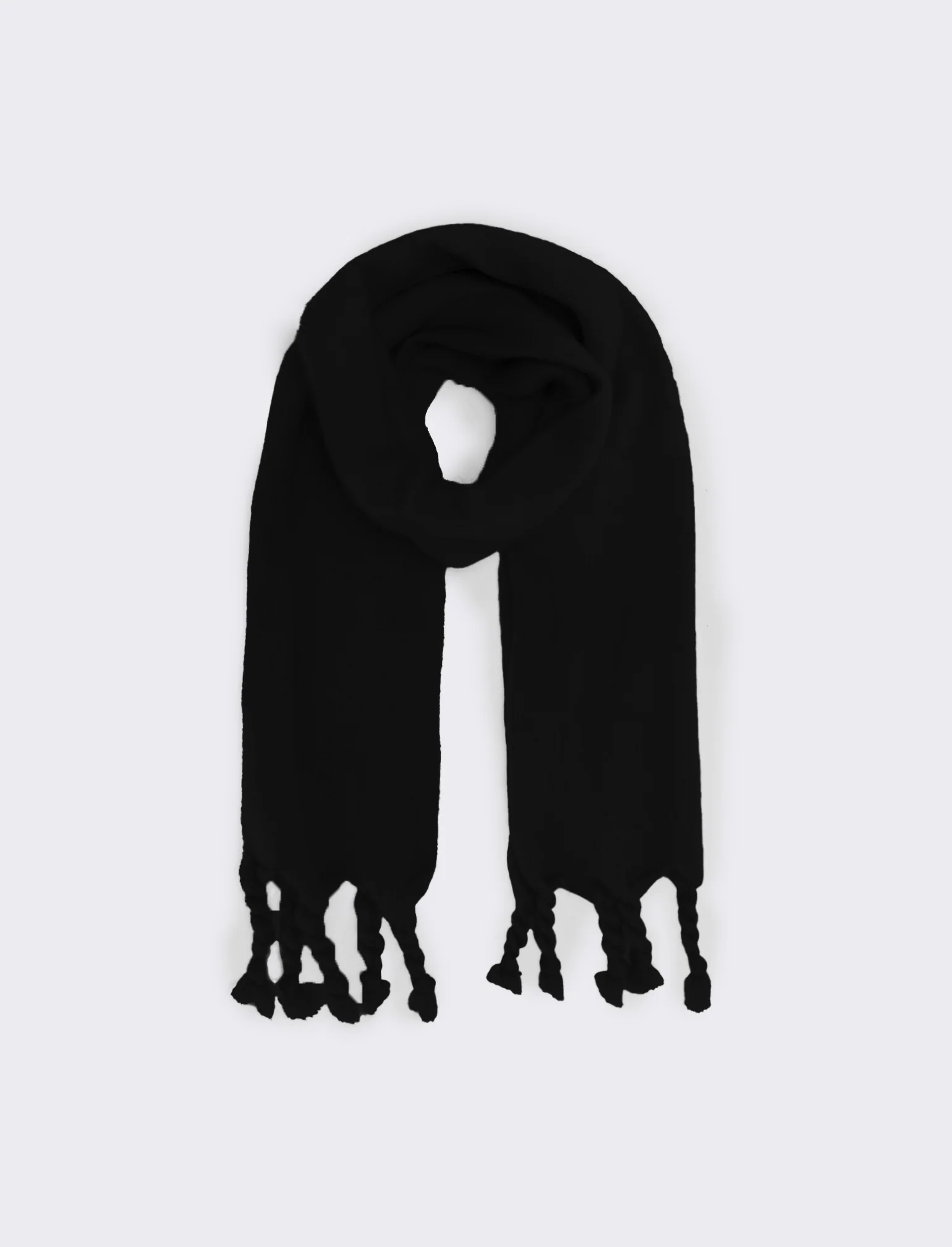 Foulard unito con frange torciglioni donna - Nero