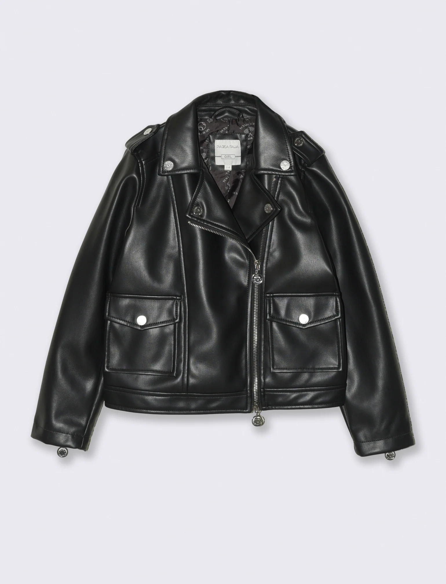 Giacca biker in finta pelle con zip - Nero - Image 2