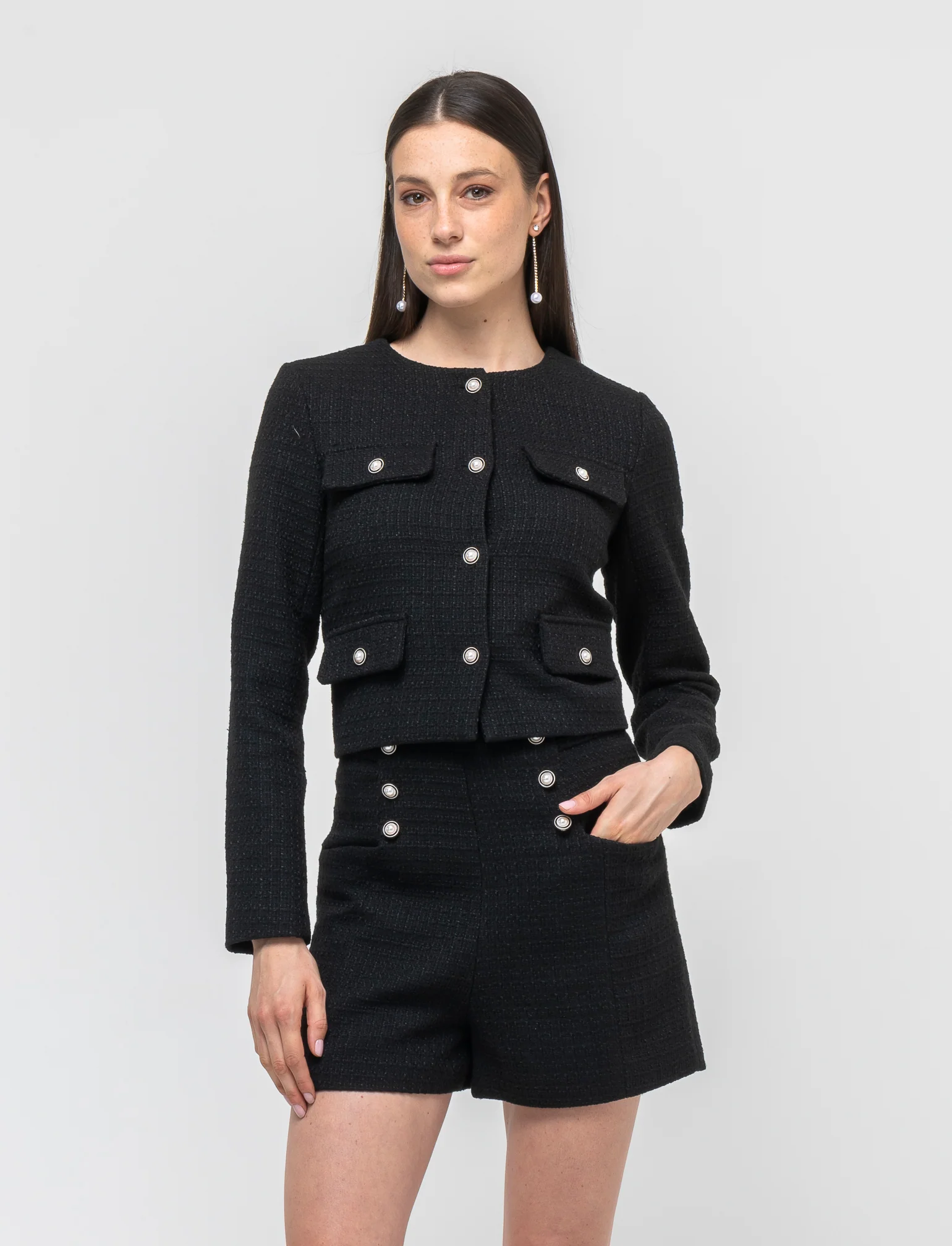 Giacca con bottoni gioiello da donna - Nero - Image 3