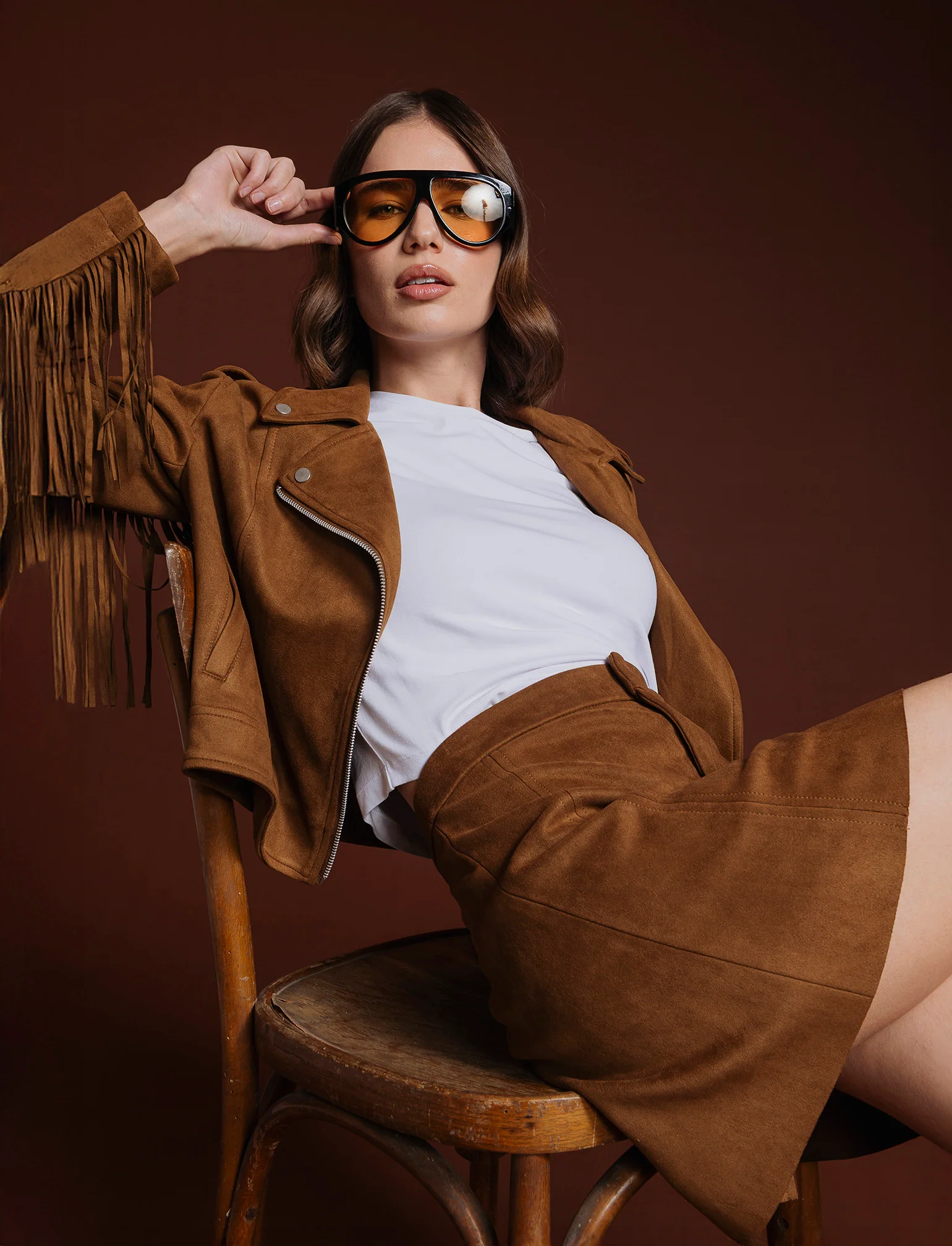 GIACCA CON FRANGE - Cognac - Image 3