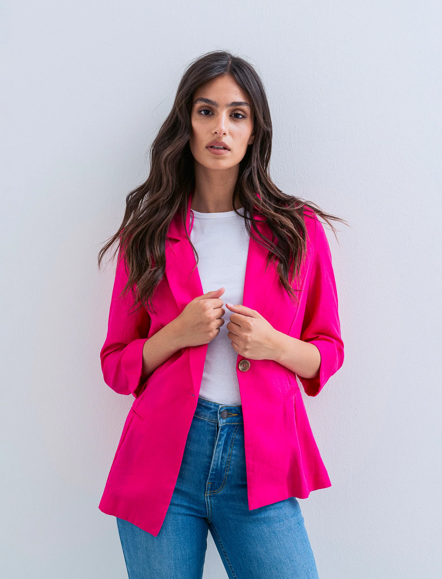 GIACCA CORTA IN LINO - Fuxia - Image 3