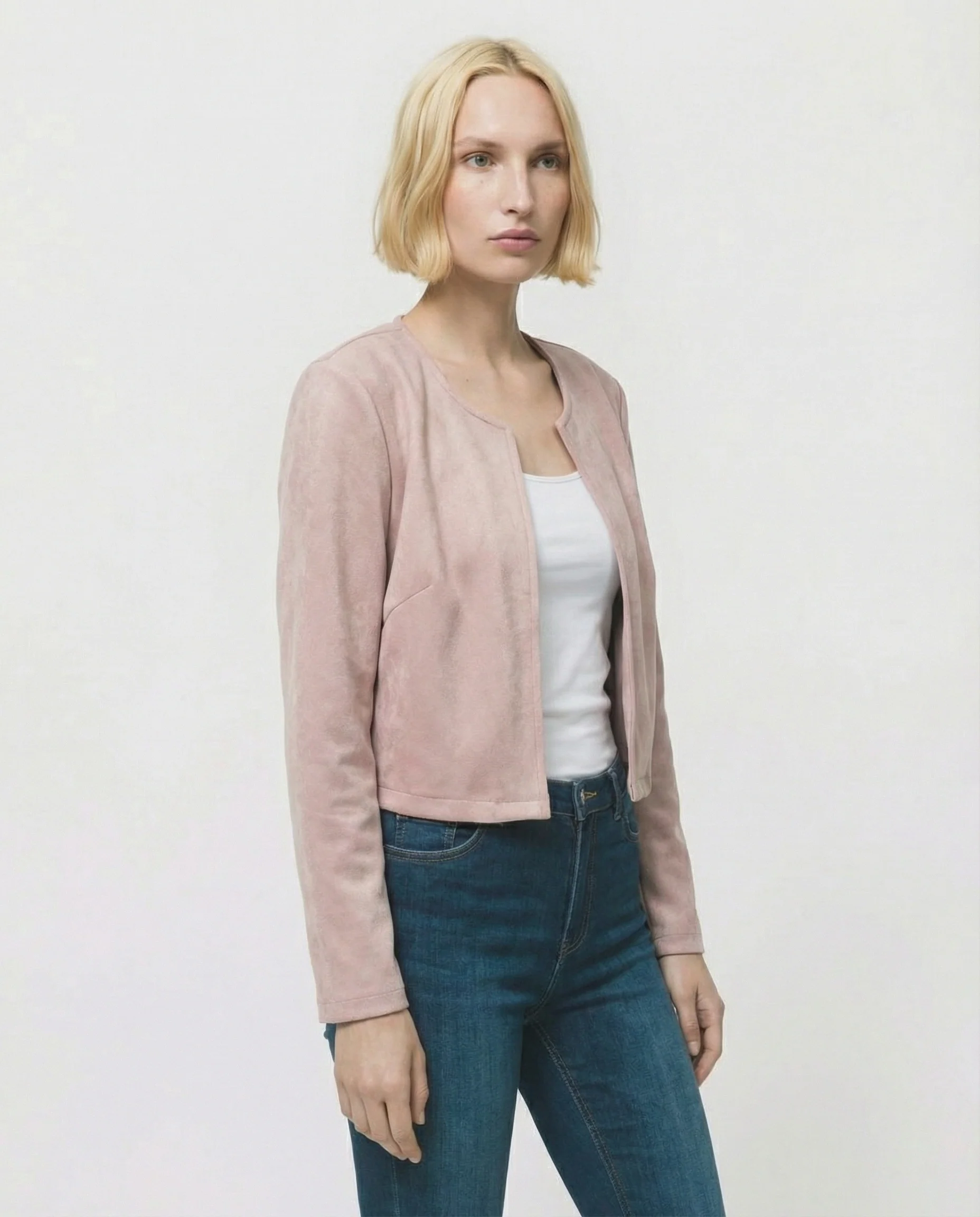 Giacca corta in suede - Cipria - Image 3