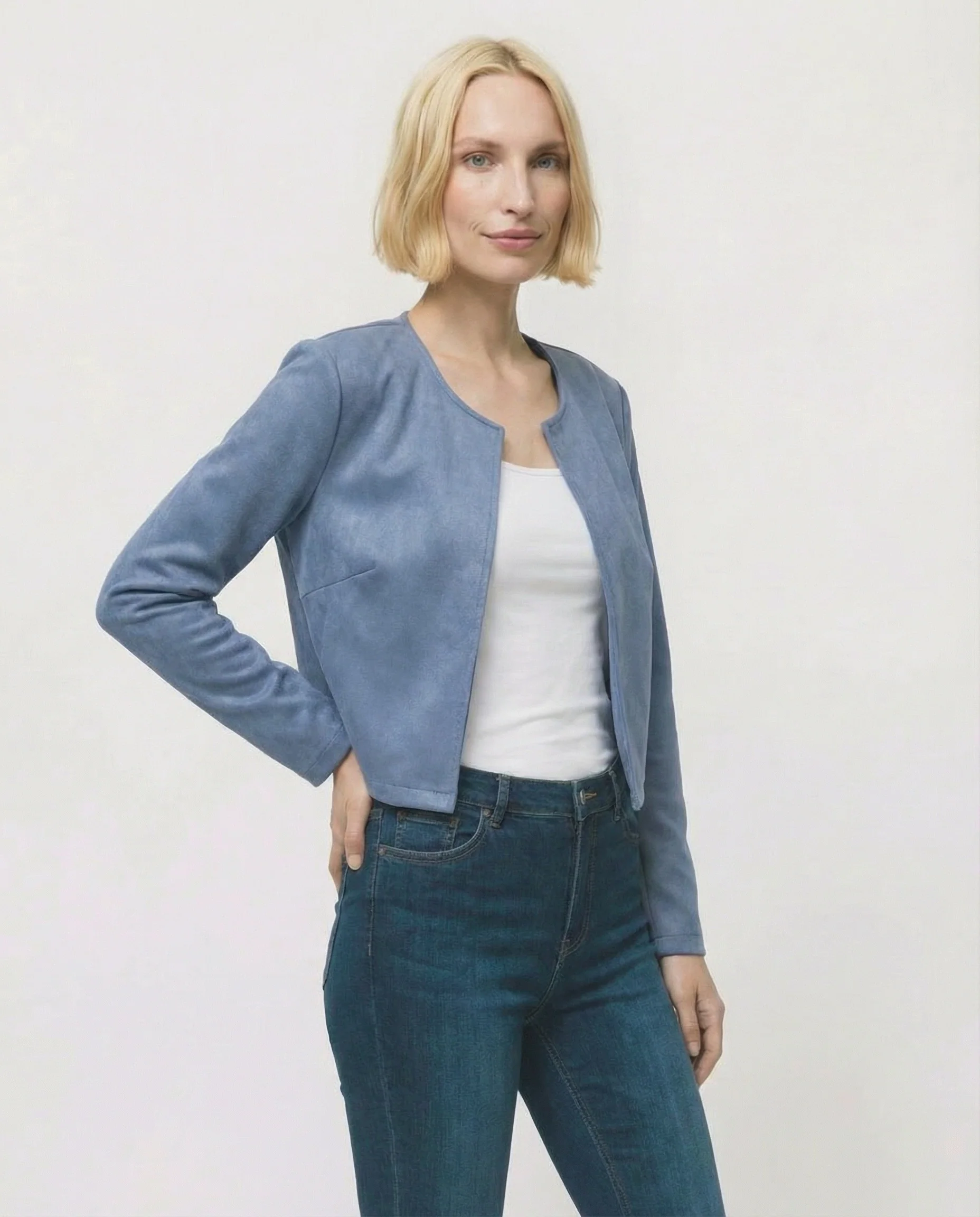 Giacca corta in suede - Denim - Image 3