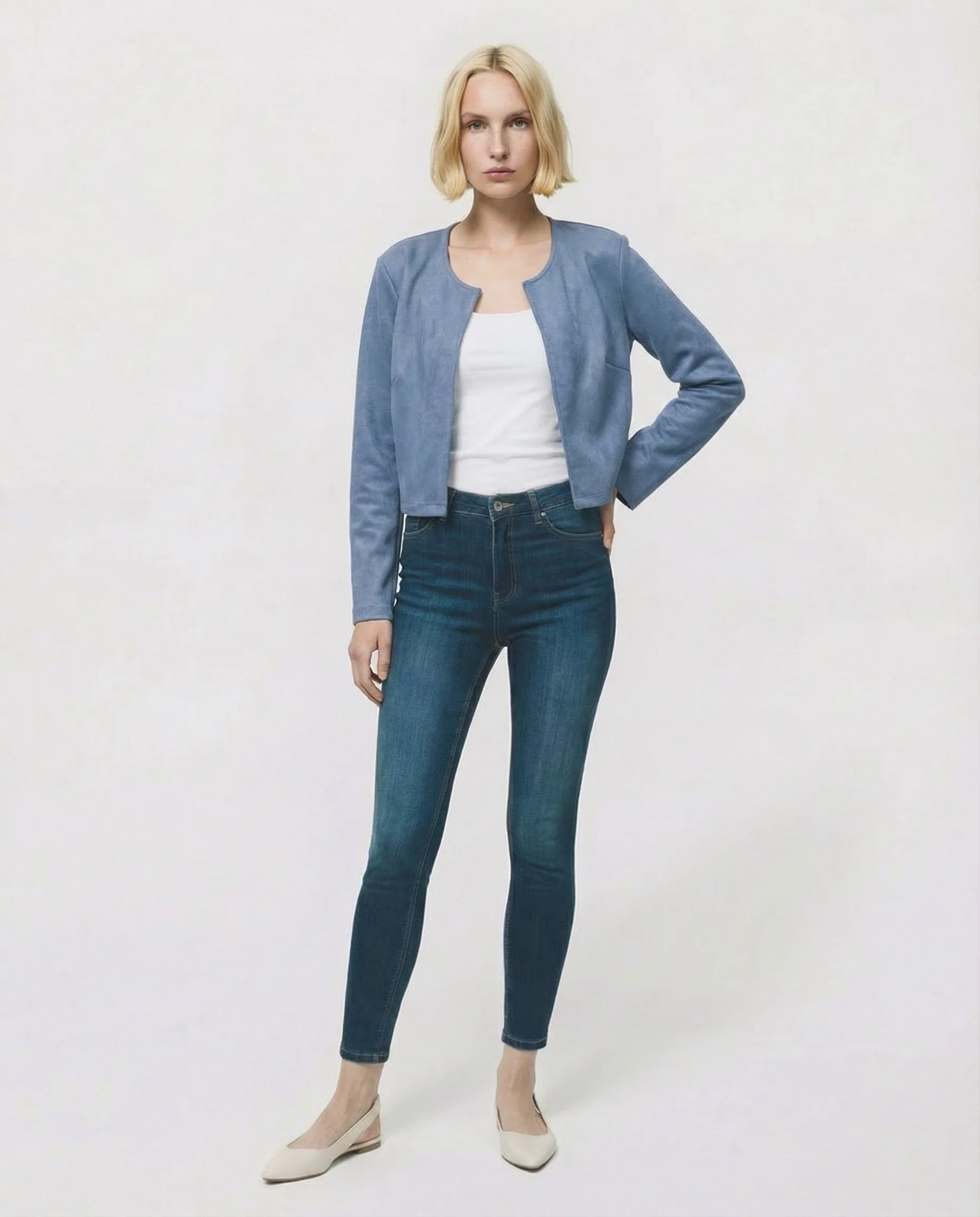 Giacca corta in suede - Denim - Image 4