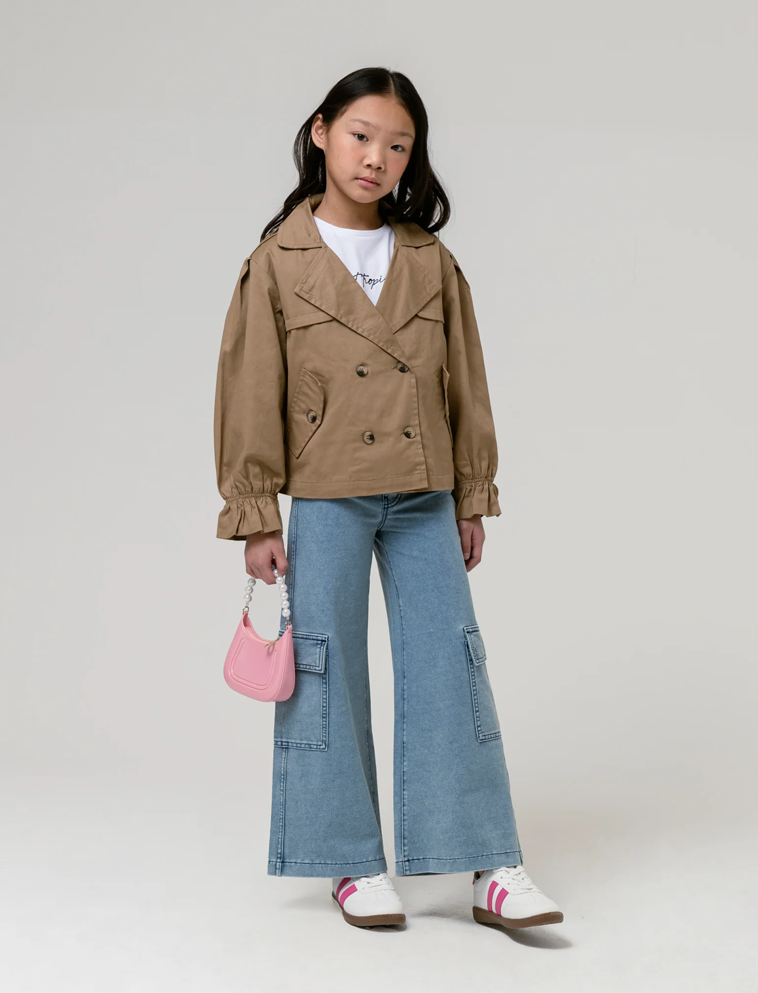 Giacca corta in twill da bambina - Kaky 1 - Image 3