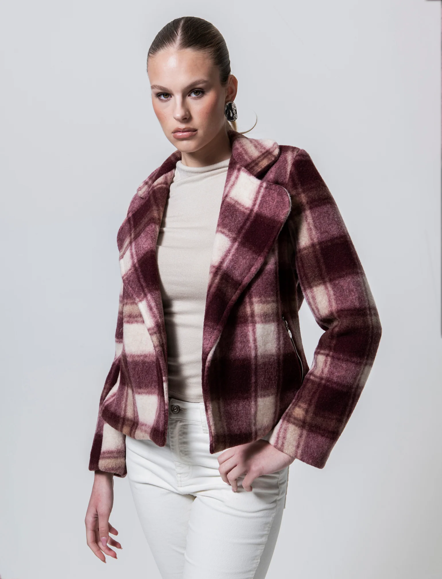 Giacca in maglia a fantasia quadri - Bordeaux - Image 3