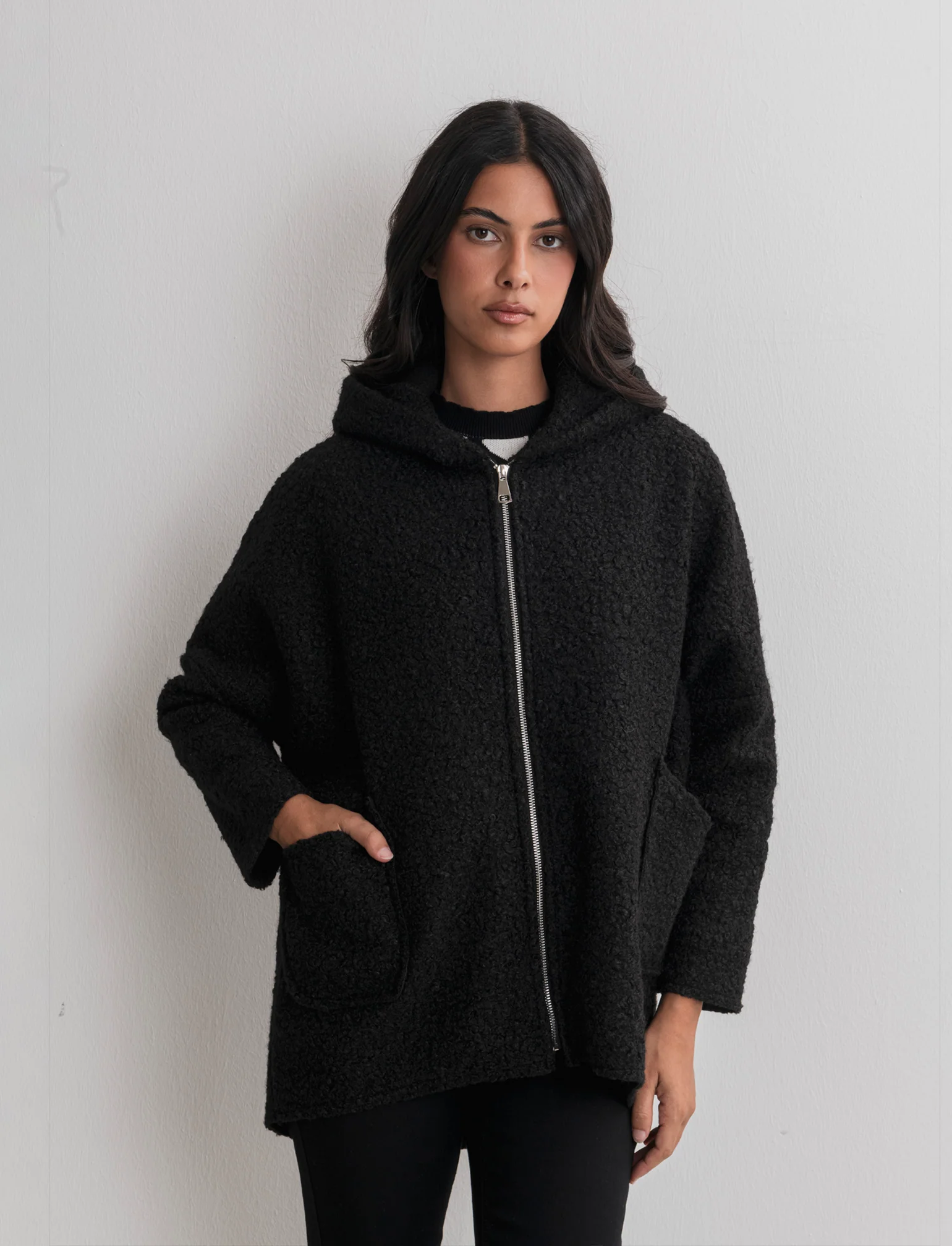 GIACCA IN TESSUTO ARRICCIATO - Nero