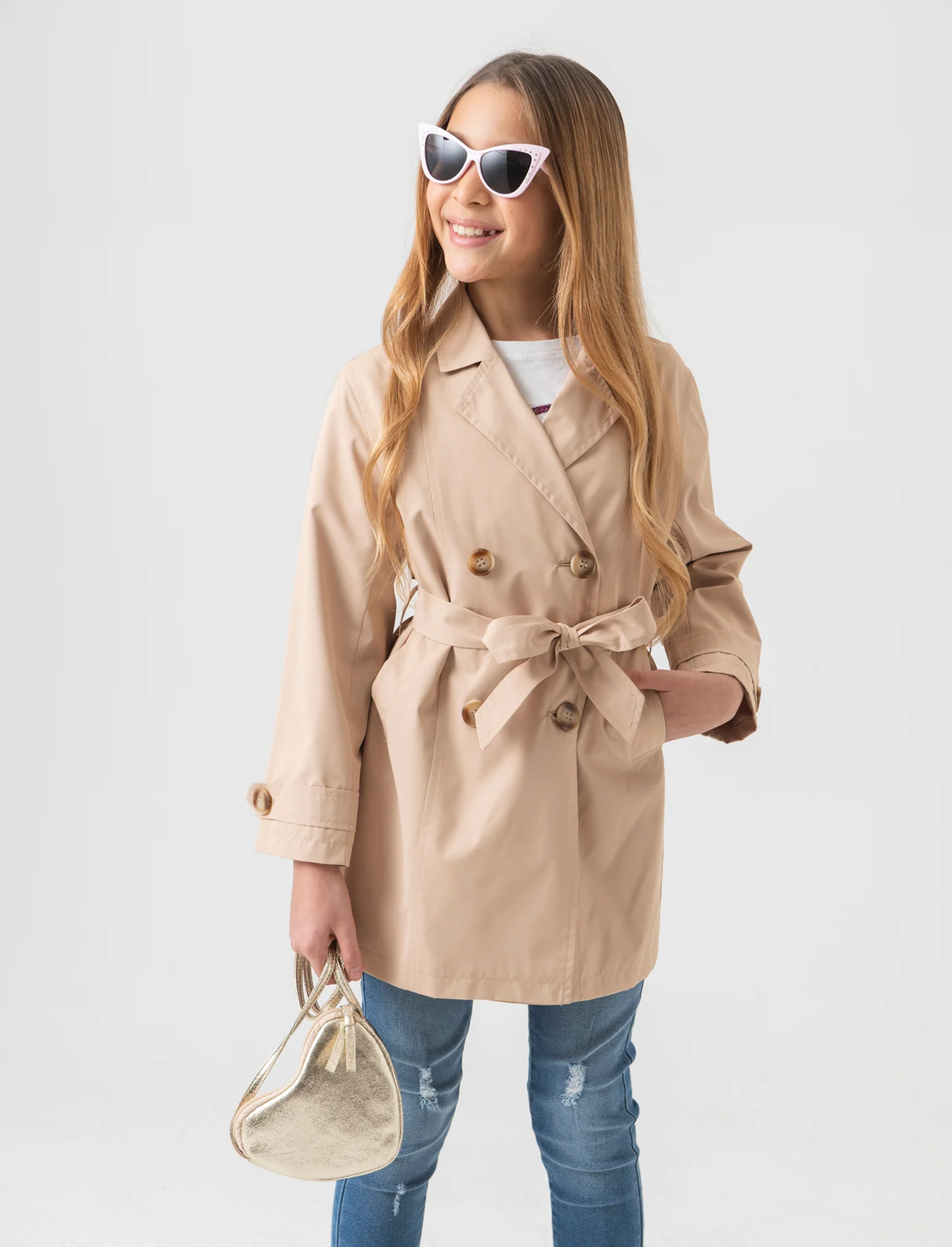 Giacca modello trench in twill da bambina - Beige