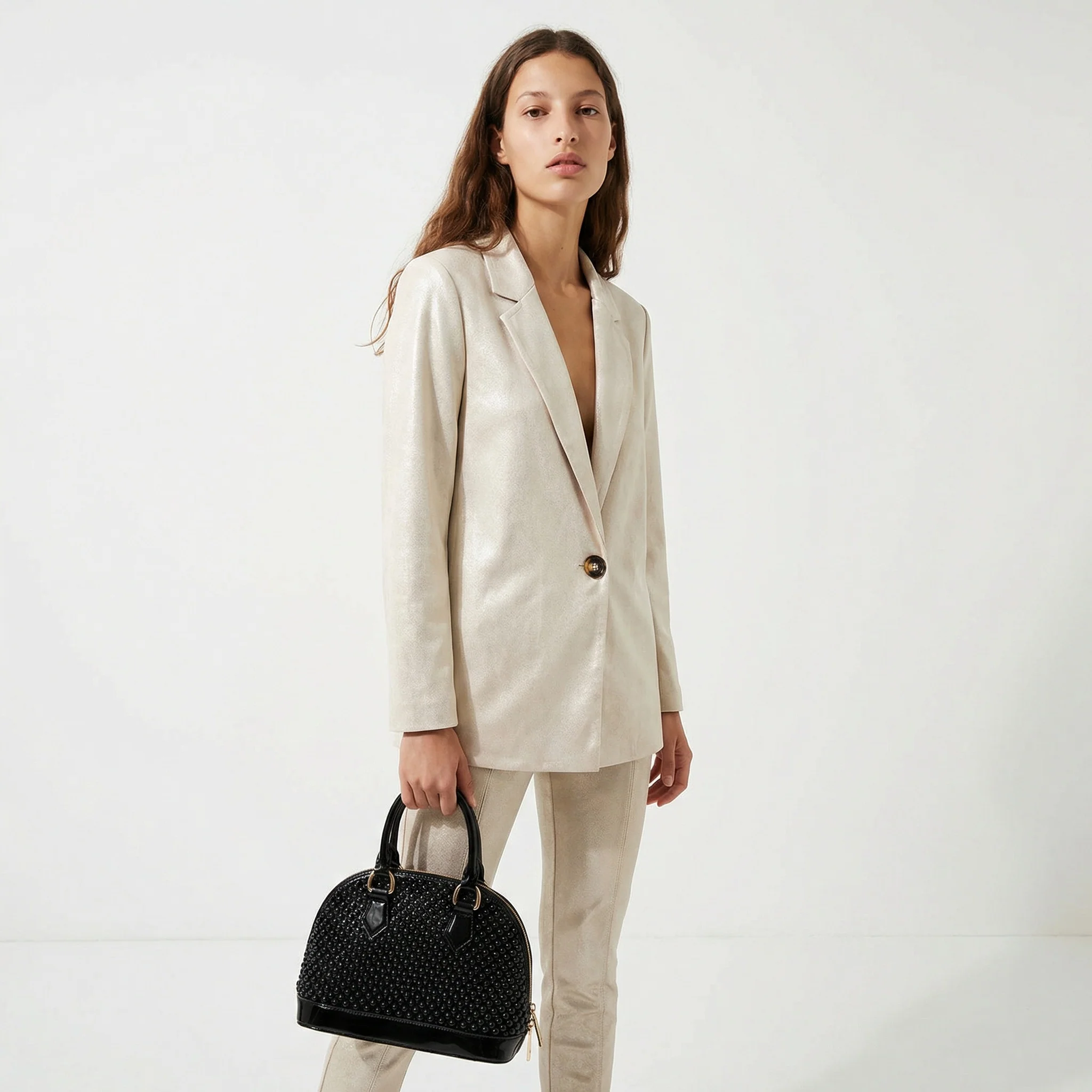 Giacca monopetto in suede - Vaniglia - Image 4