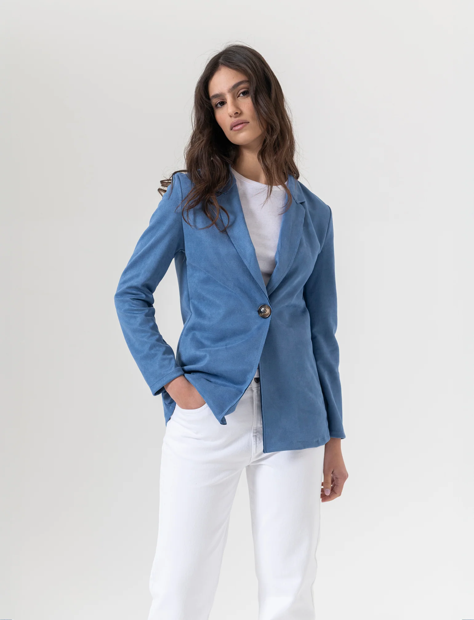 Giacca monopetto in tessuto scamosciato - Denim