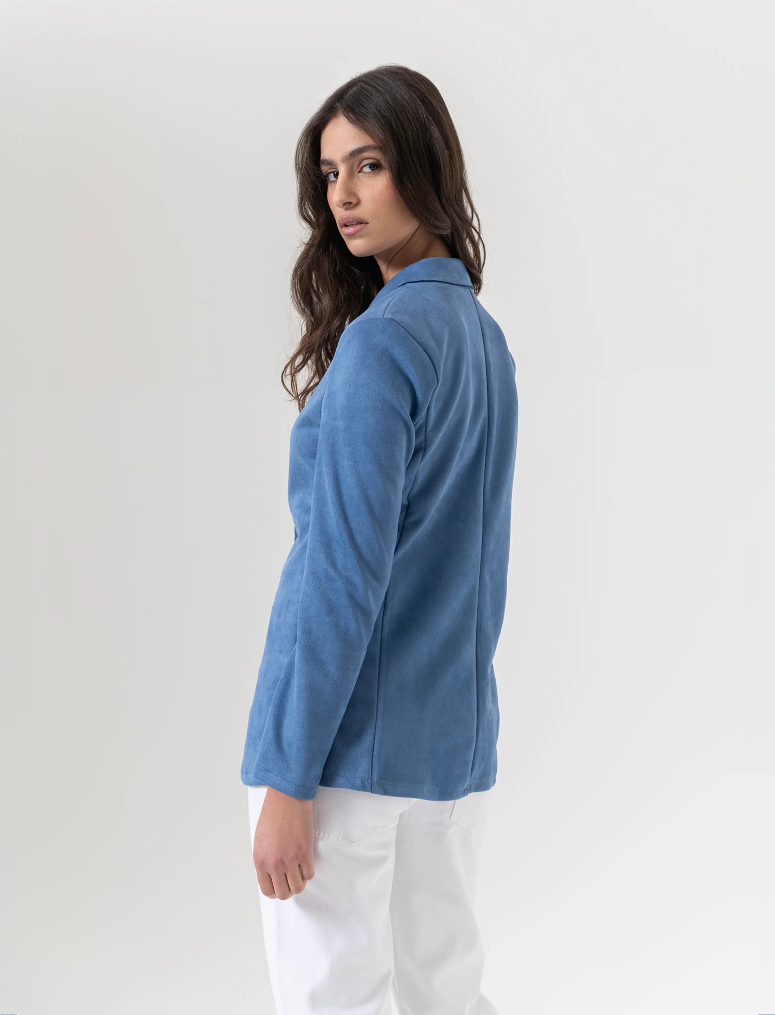 Giacca monopetto in tessuto scamosciato - Denim - Image 2