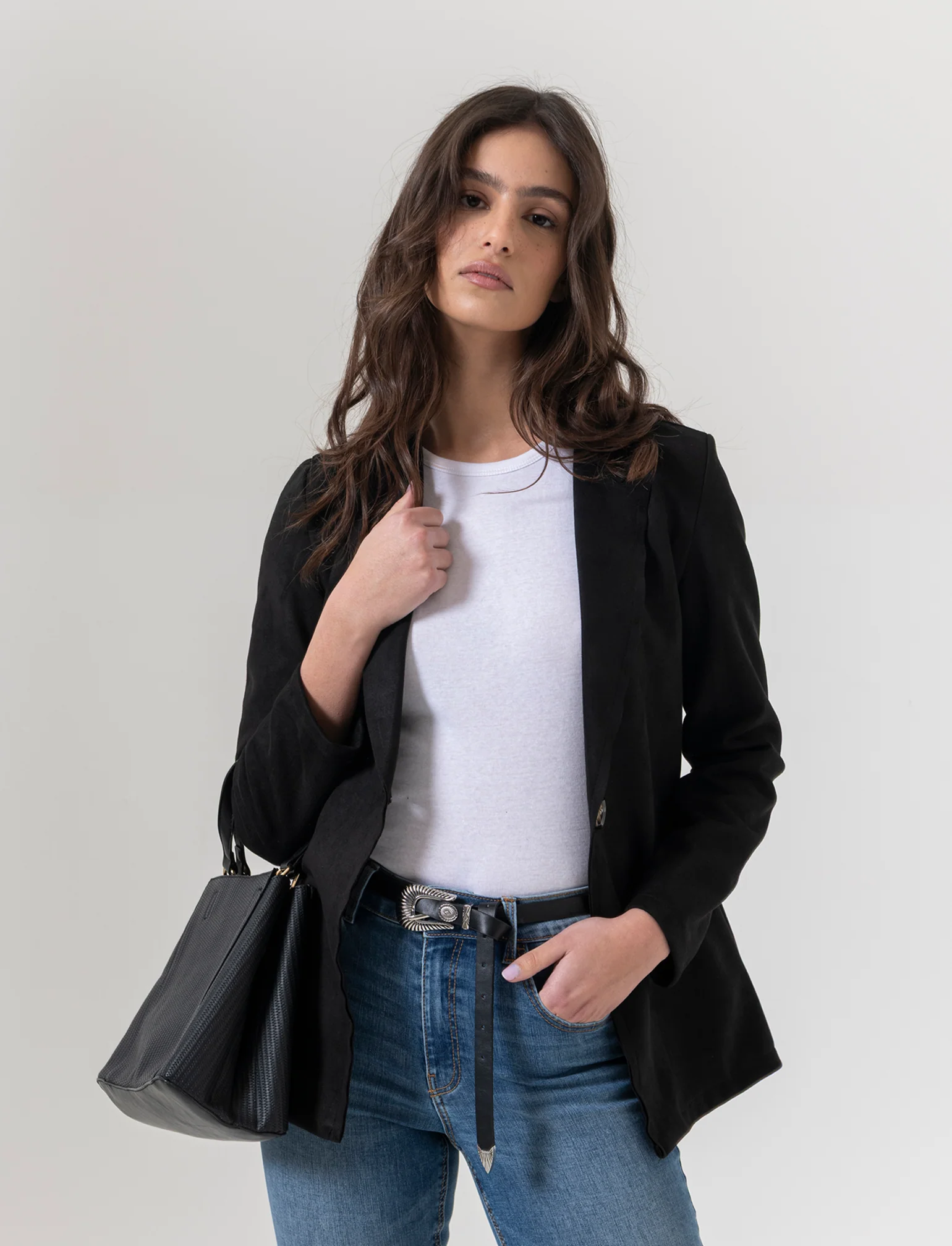Giacca monopetto in tessuto scamosciato - Nero