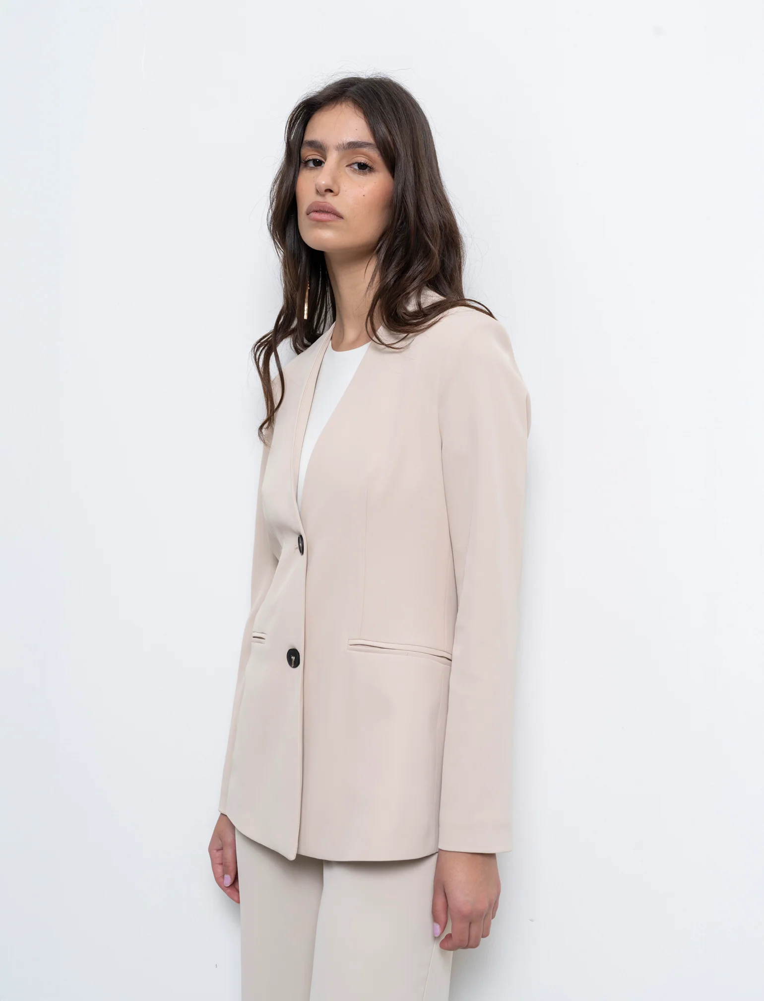 Giacca monopetto scollata senza bavaro - Beige