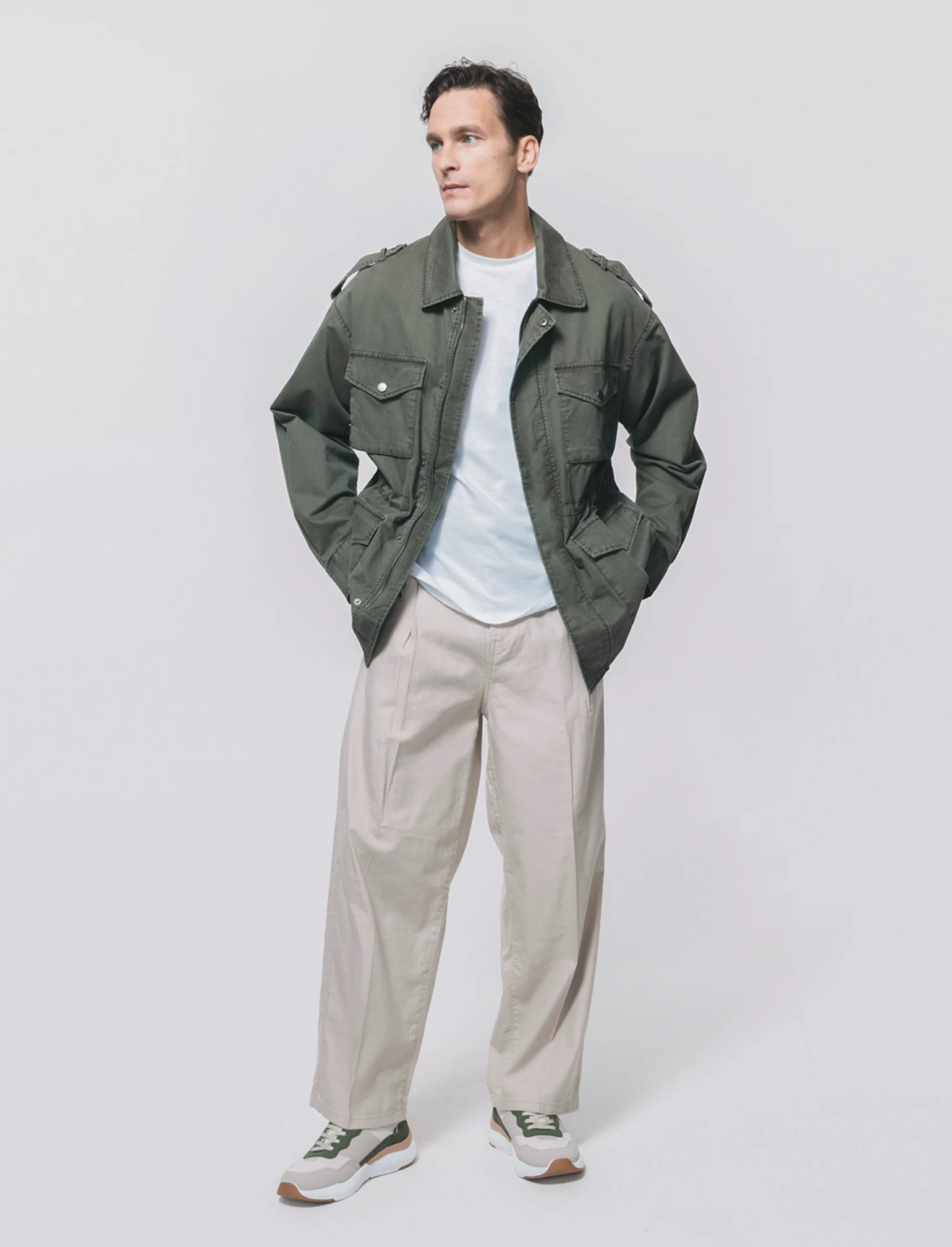 Giacca sahariana in cotone con tasche - Verde militare