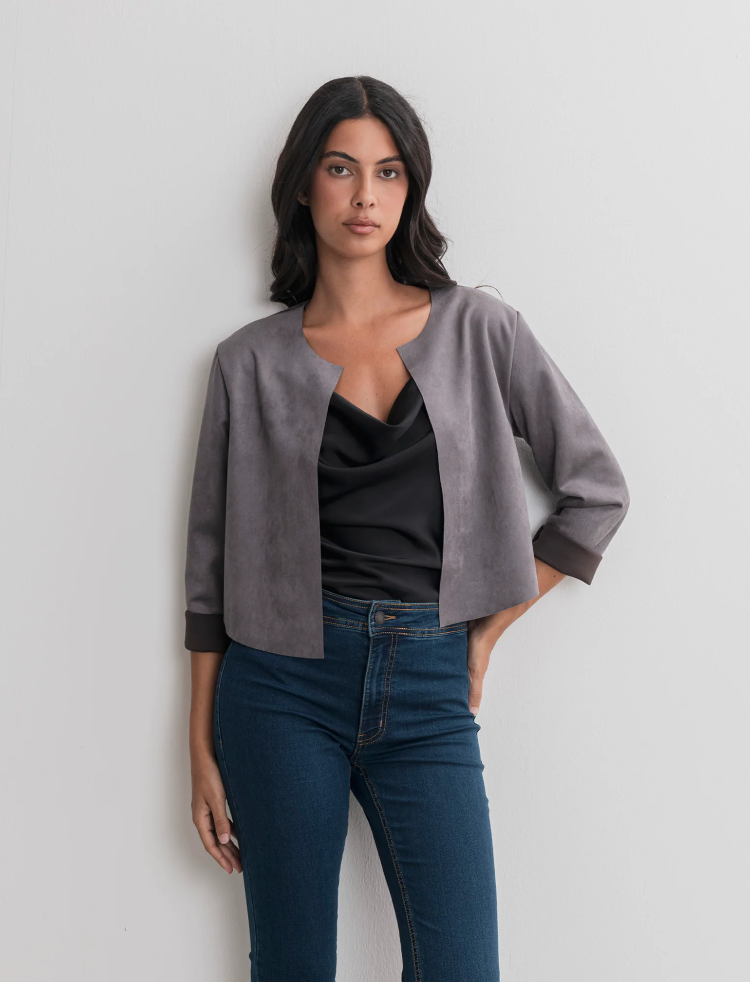 GIACCA SUEDE CORTA - Grigio