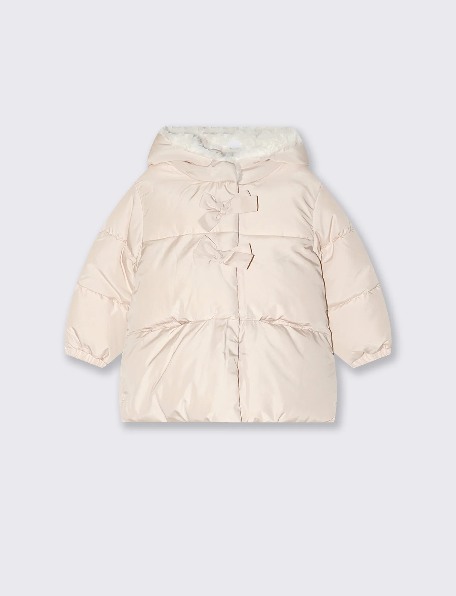 Giaccone caldo con fiocchi e cappuccio - Beige