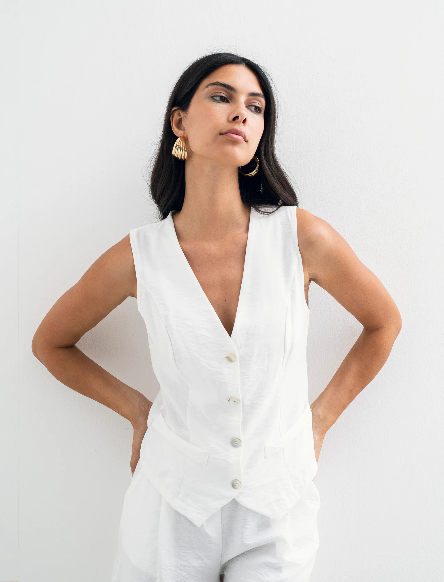 Gilet con bottoni in viscosa - Bianco - Image 3