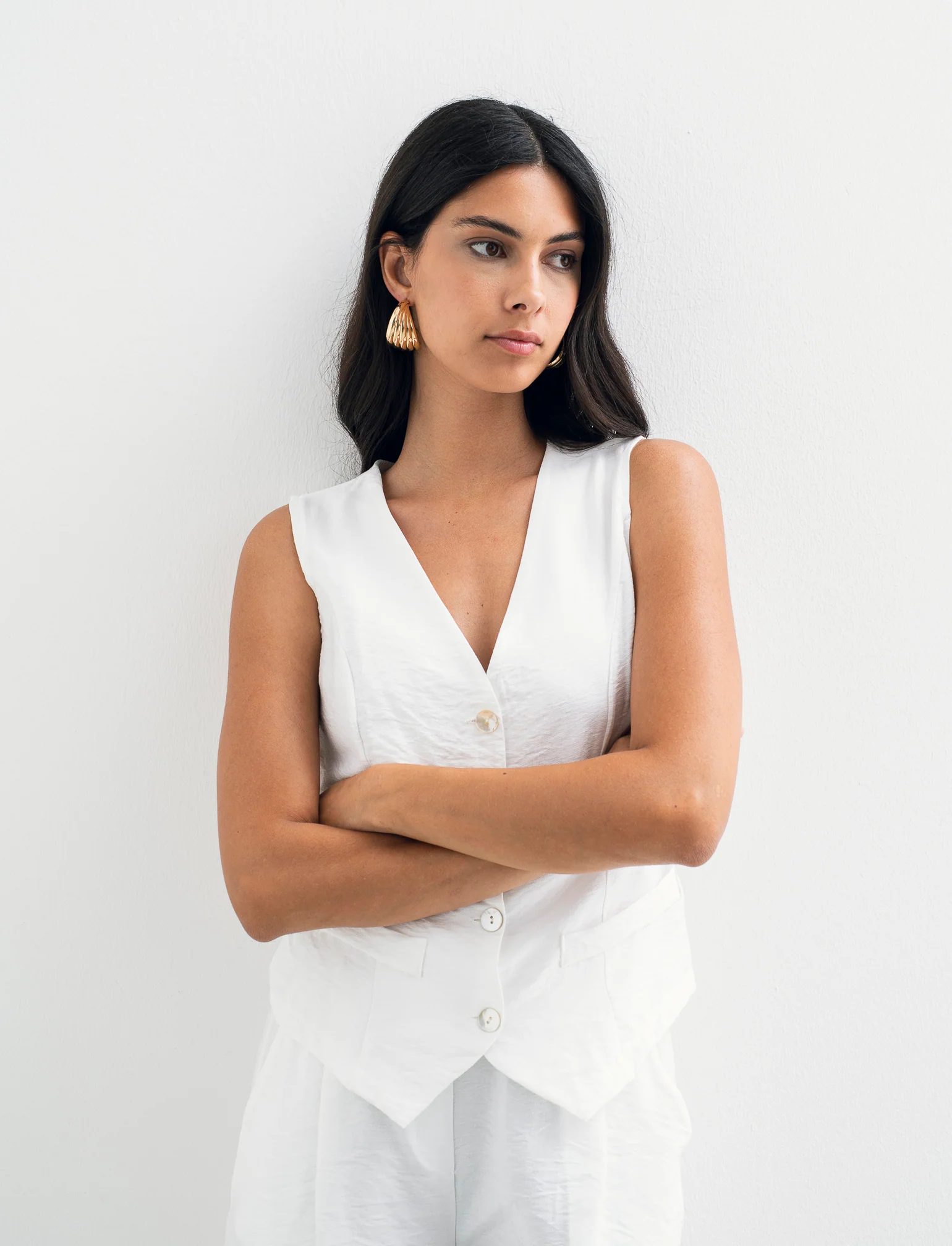 Gilet con bottoni in viscosa - Bianco - Image 4