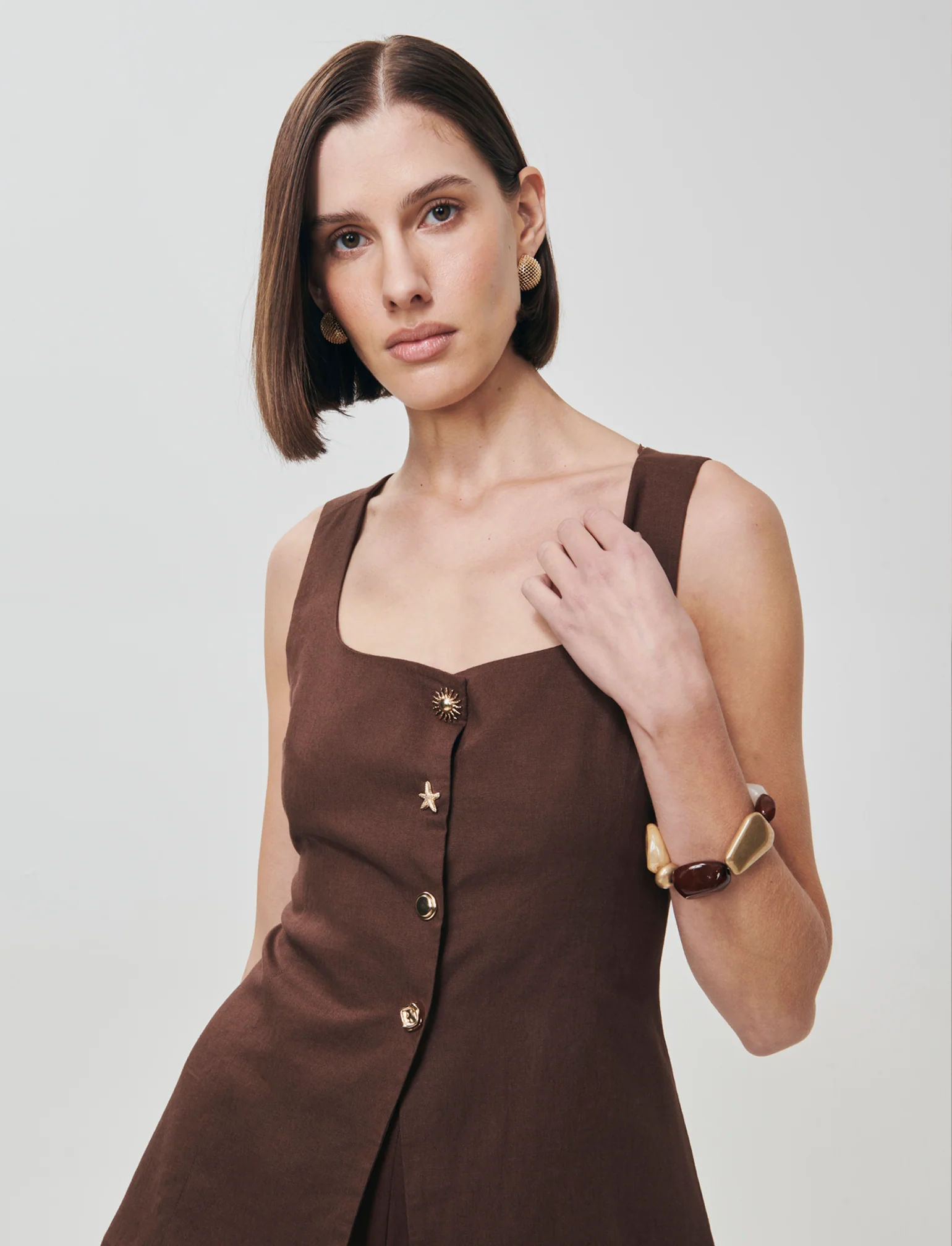 Gilet con Scollo Quadrato e Bottoni - Marrone cioccolato - Image 3