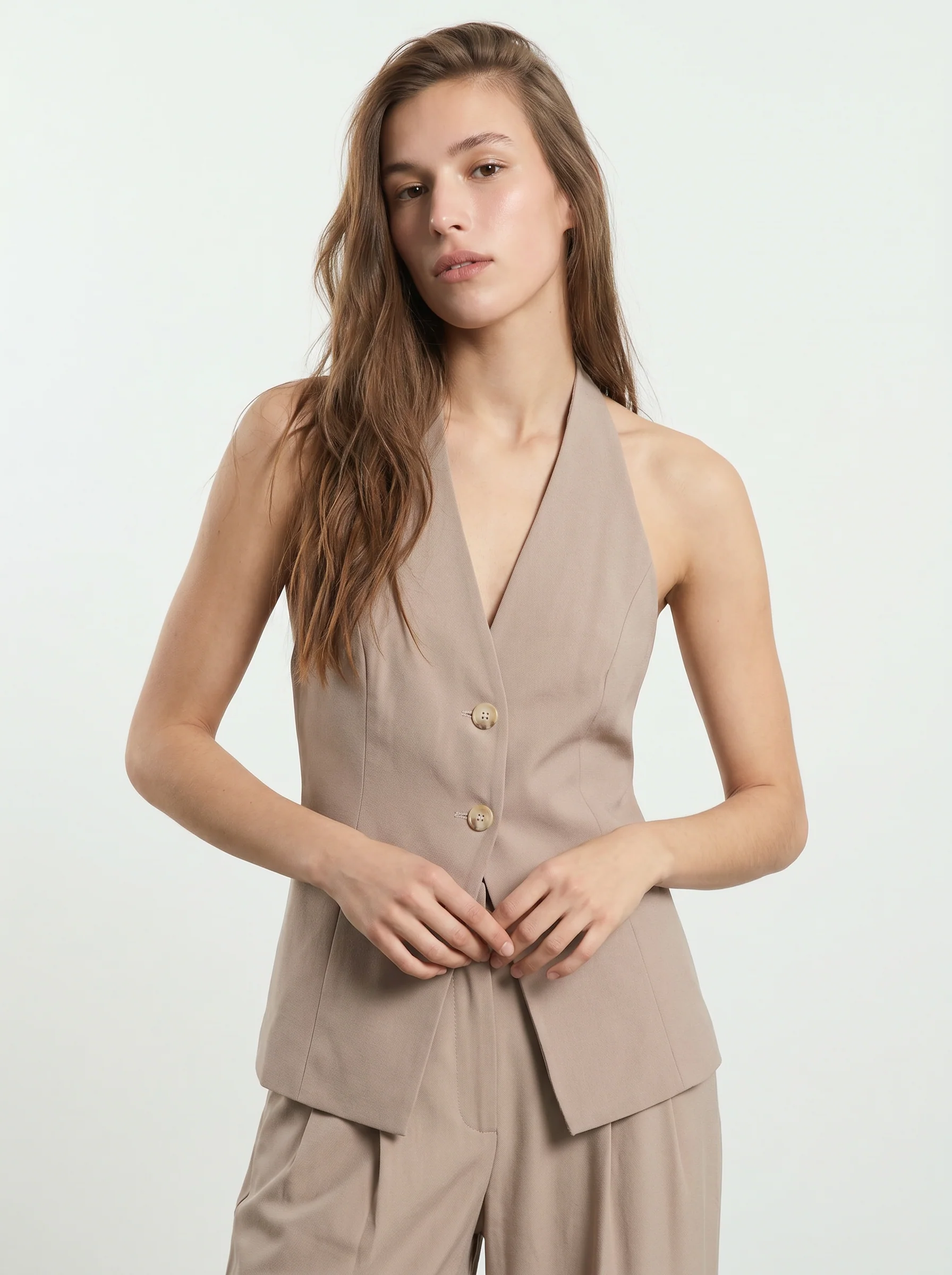 Gilet con scollo sulla schiena - Grigio fango - Image 3