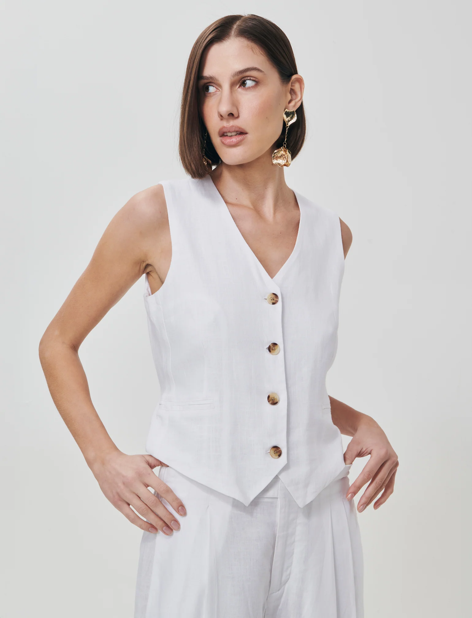 Gilet con tasche a taglio davanti - Bianco - Image 3