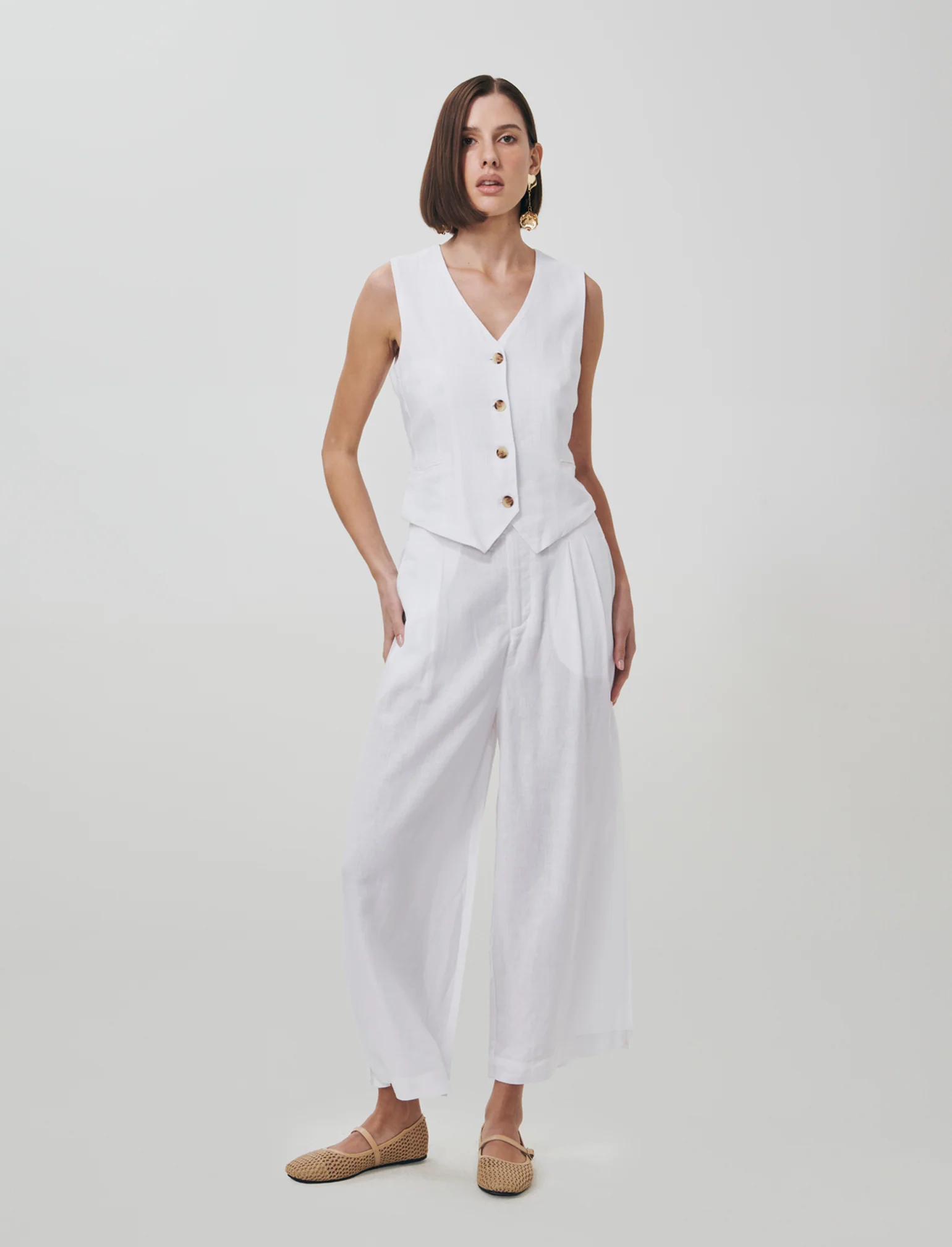 Gilet con tasche a taglio davanti - Bianco - Image 4