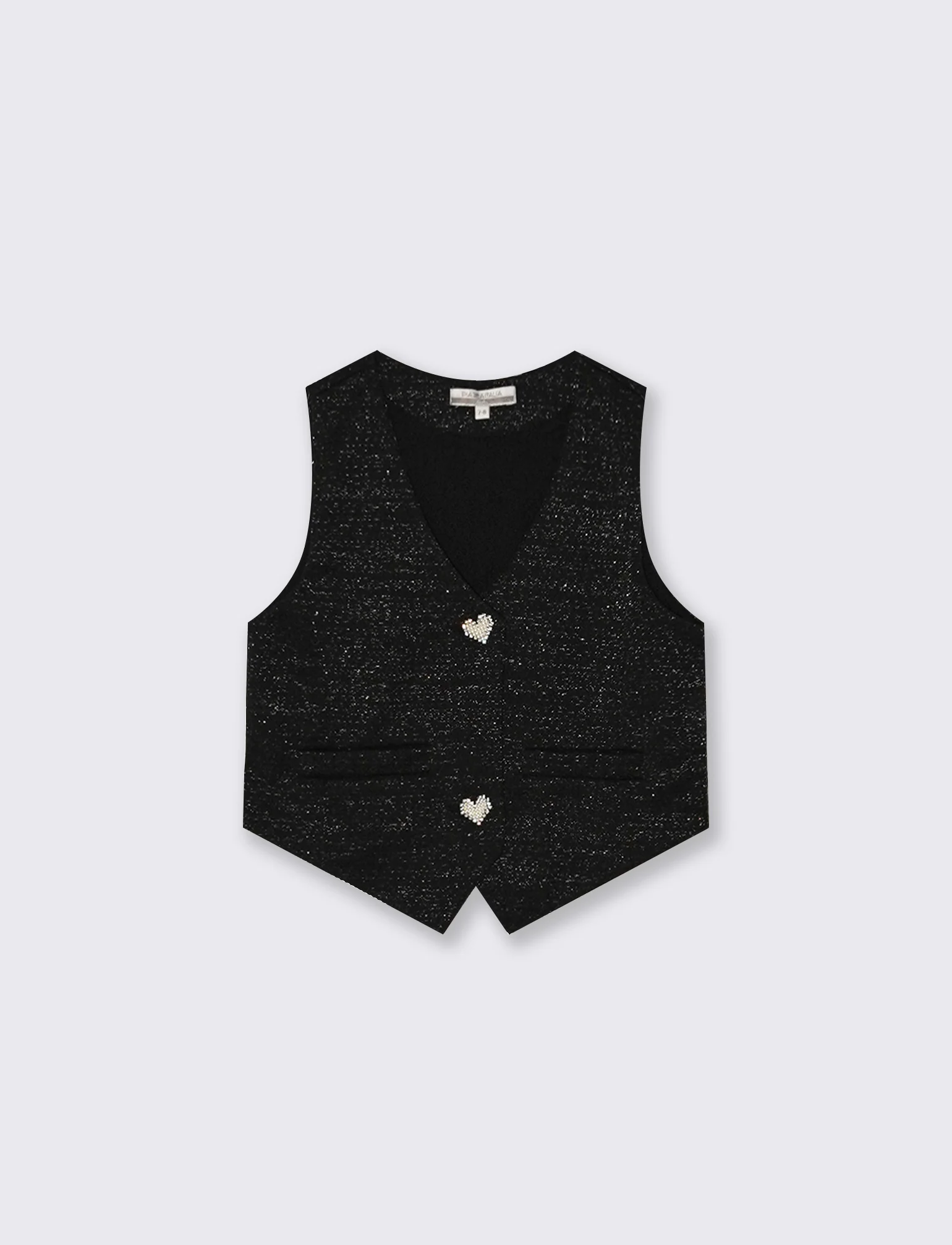 Gilet da bambina con bottoni gioiello. - Nero
