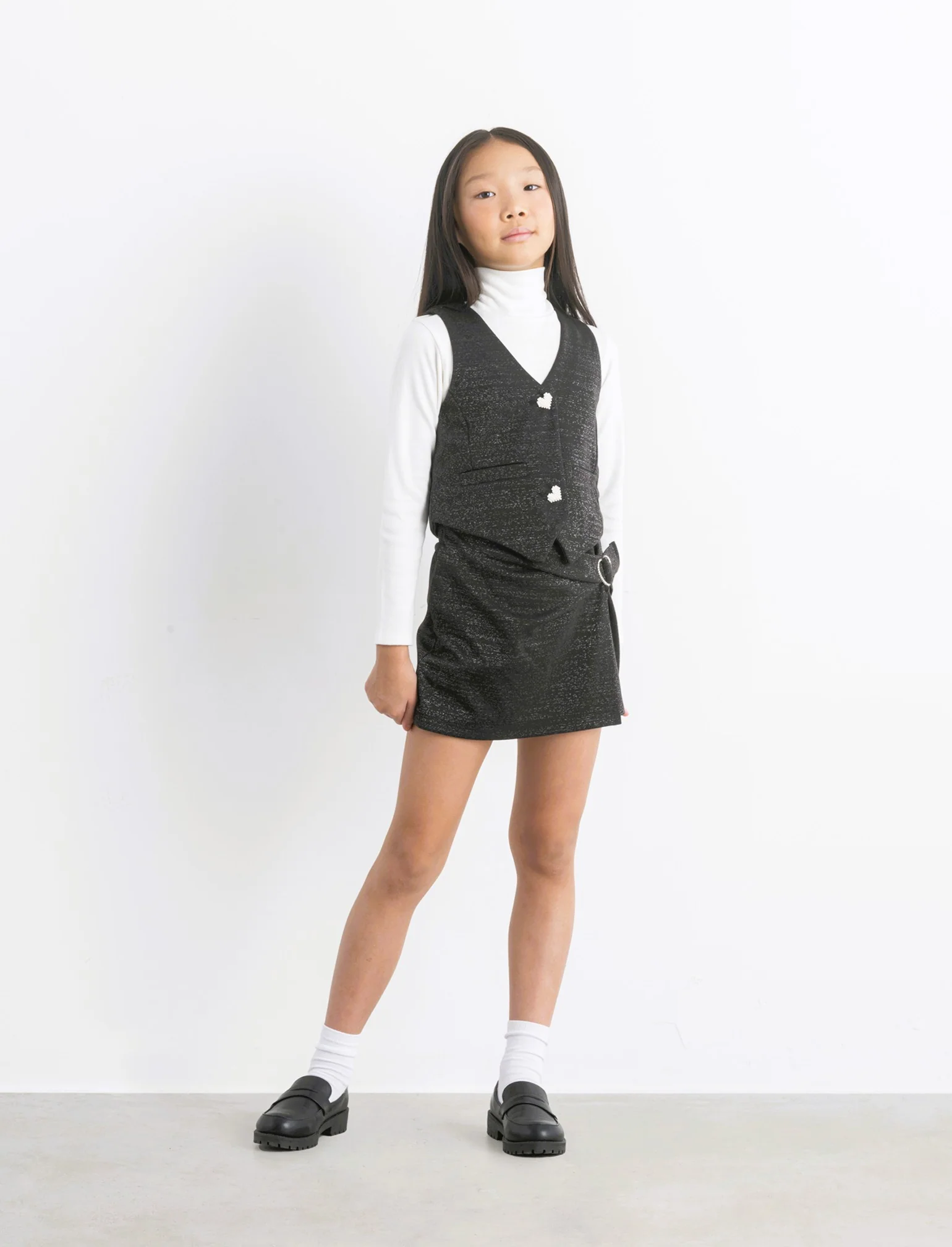 Gilet da bambina con bottoni gioiello. - Nero - Image 4