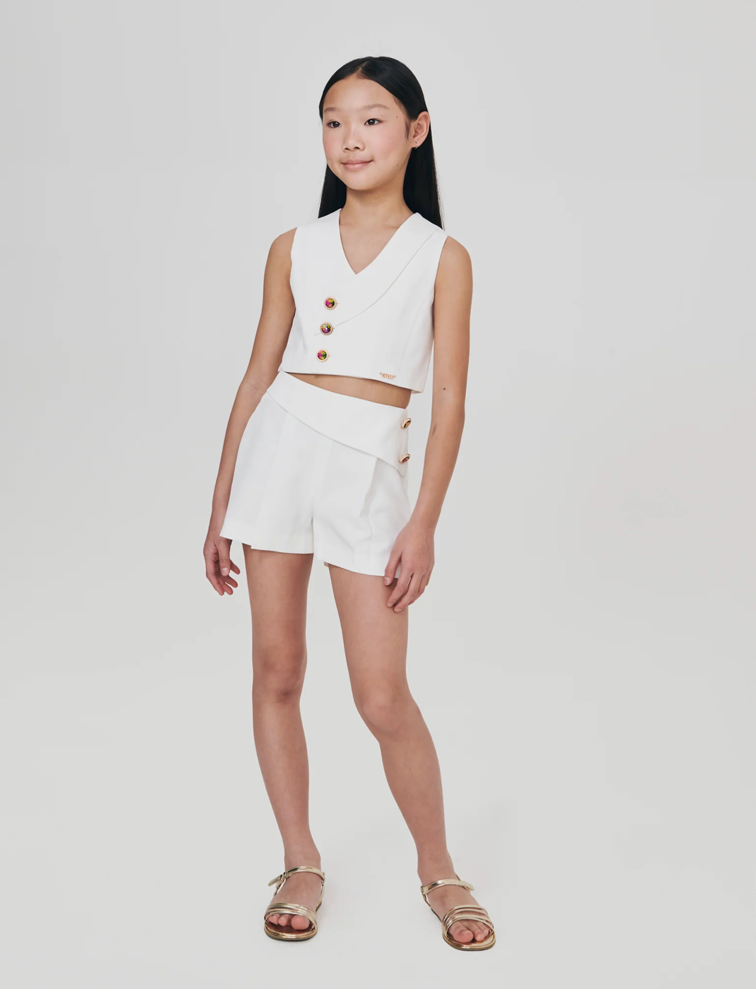 Gilet elegante con bottoni gioiello - Bianco latte - Image 4