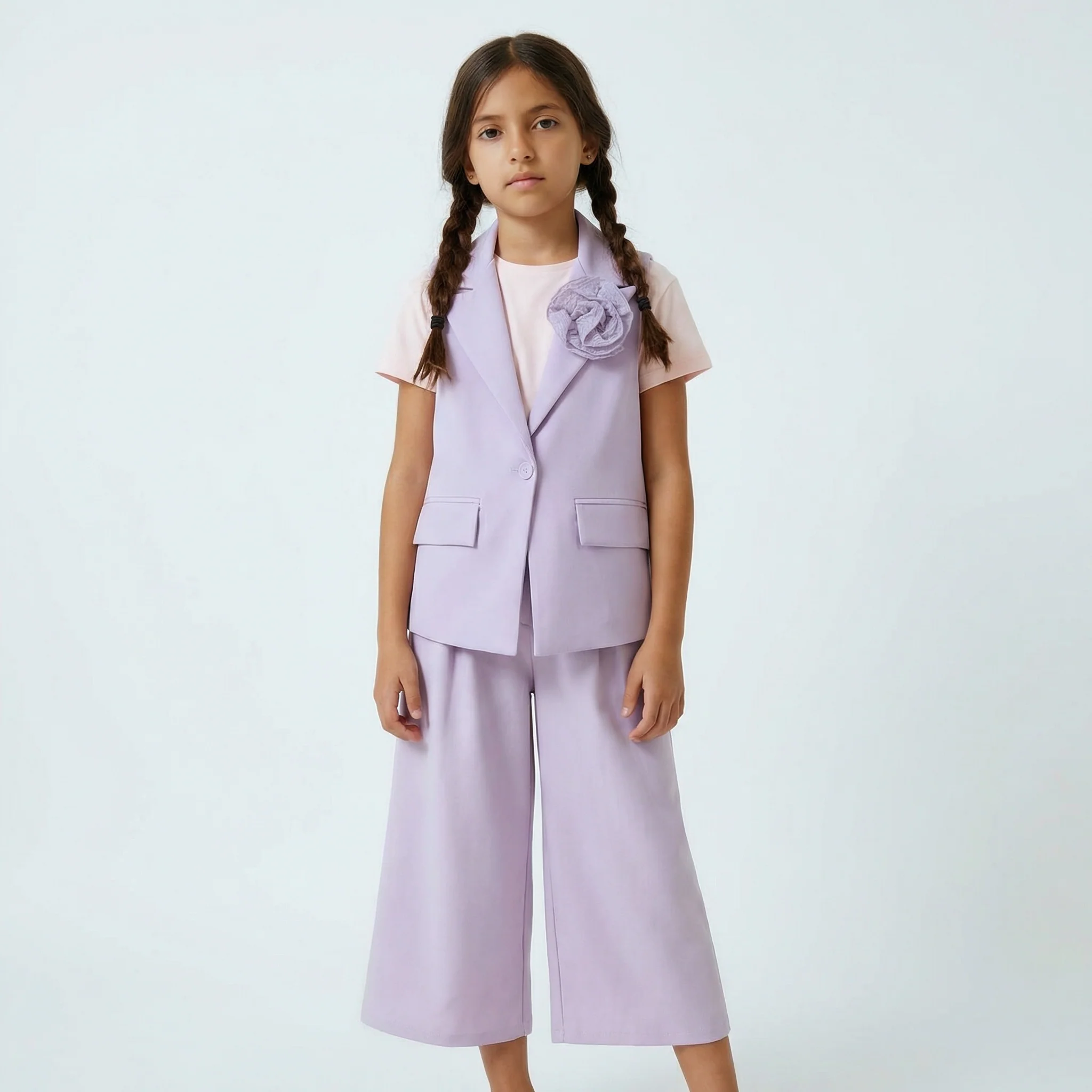 Gilet estivo con fiore applicato. - Viola glicine - Image 3