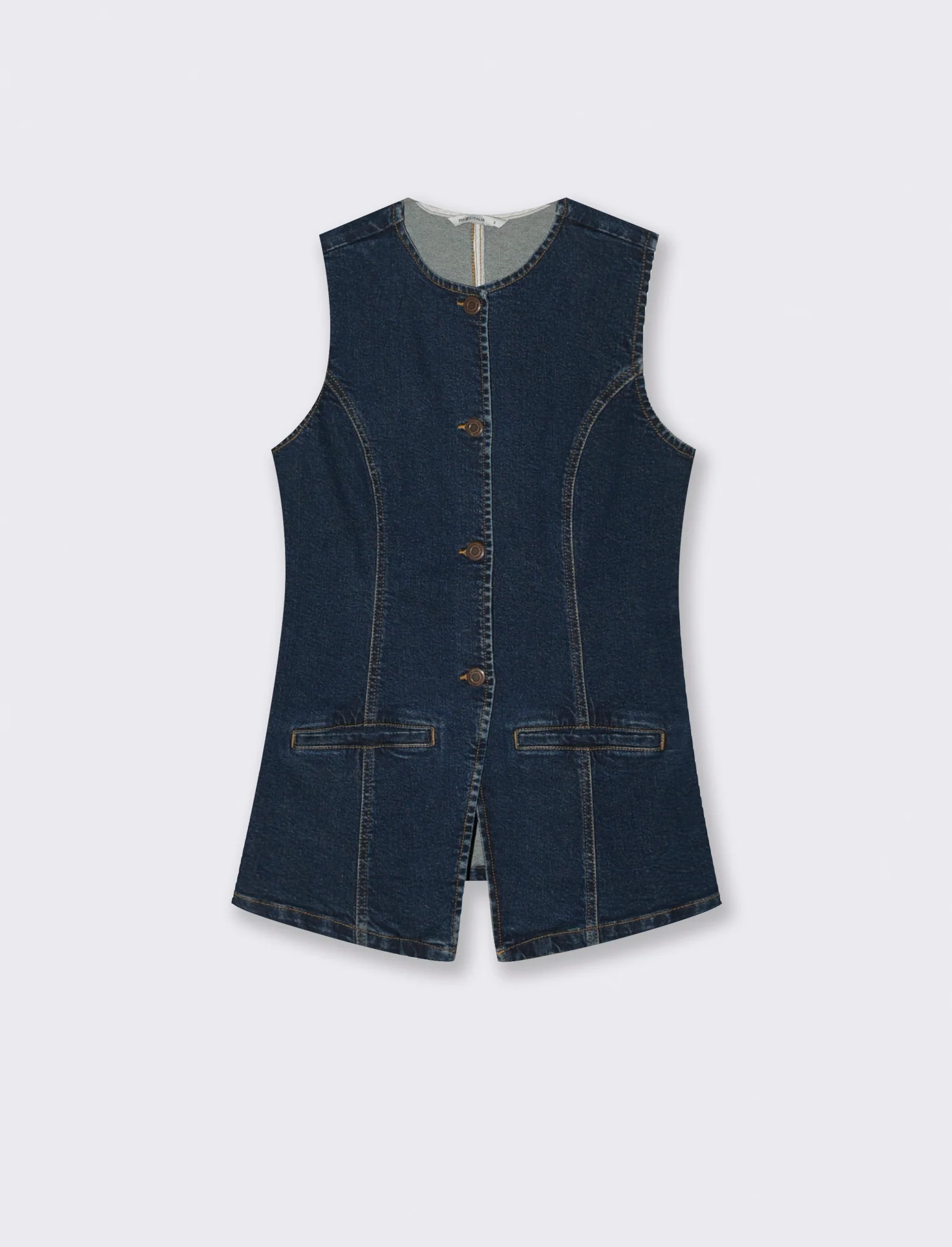 Gilet in denim lungo con bottoni e tasche - DENIM SCURO - Image 4