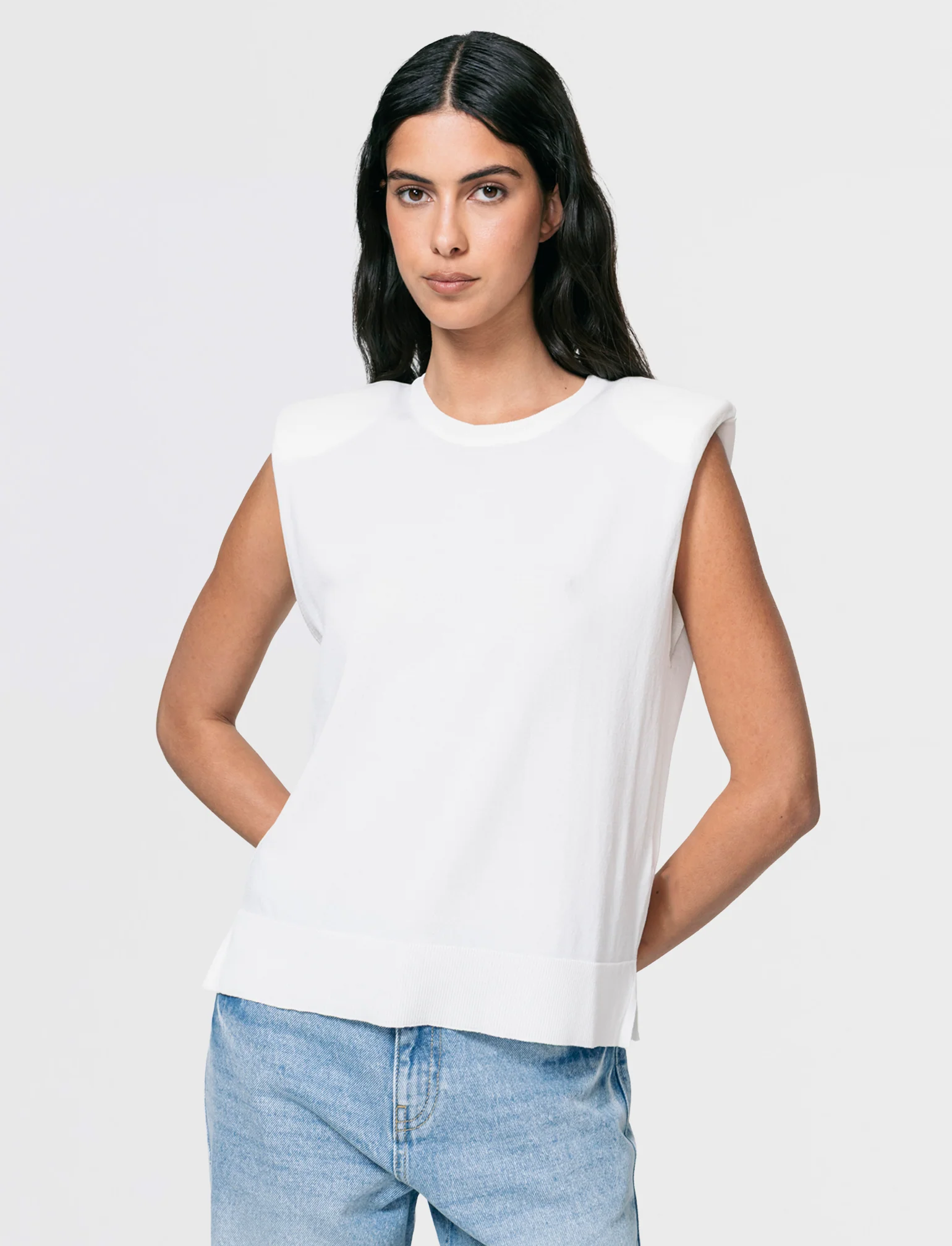 Gilet in Maglia con Spalline Imbottite - Bianco - Image 3
