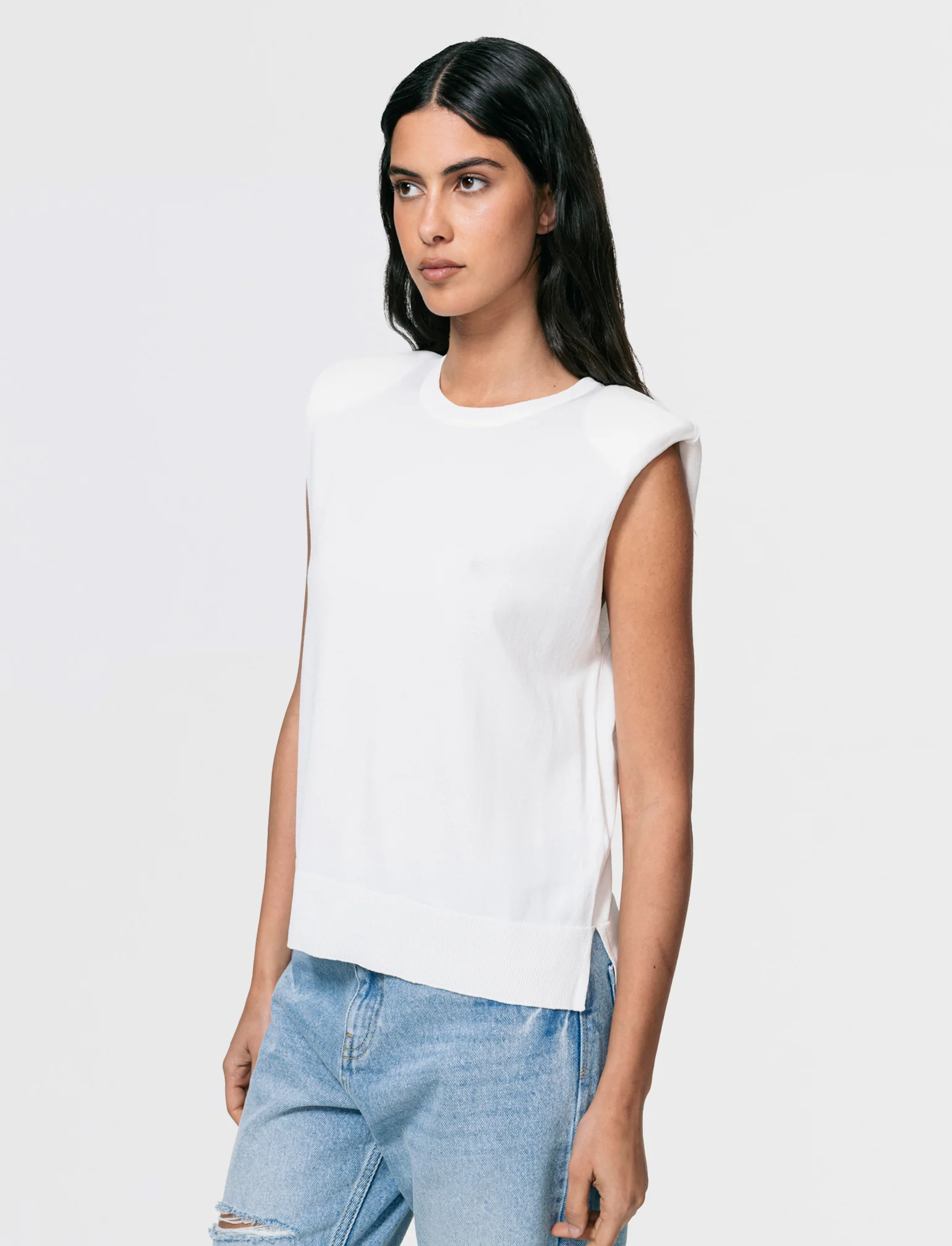 Gilet in Maglia con Spalline Imbottite - Bianco - Image 4