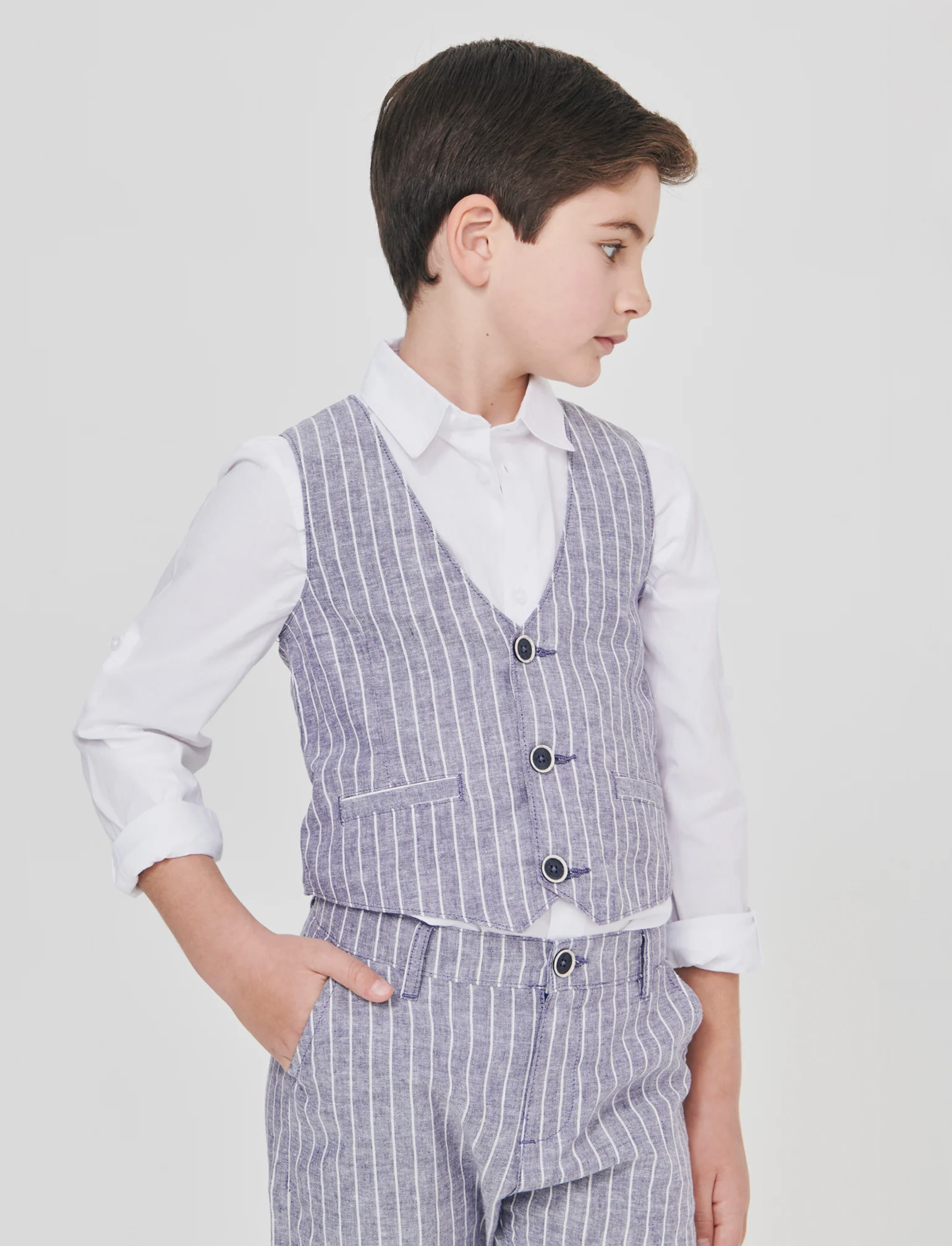 Gilet in misto lino con apertura frontale - Righe - Image 3