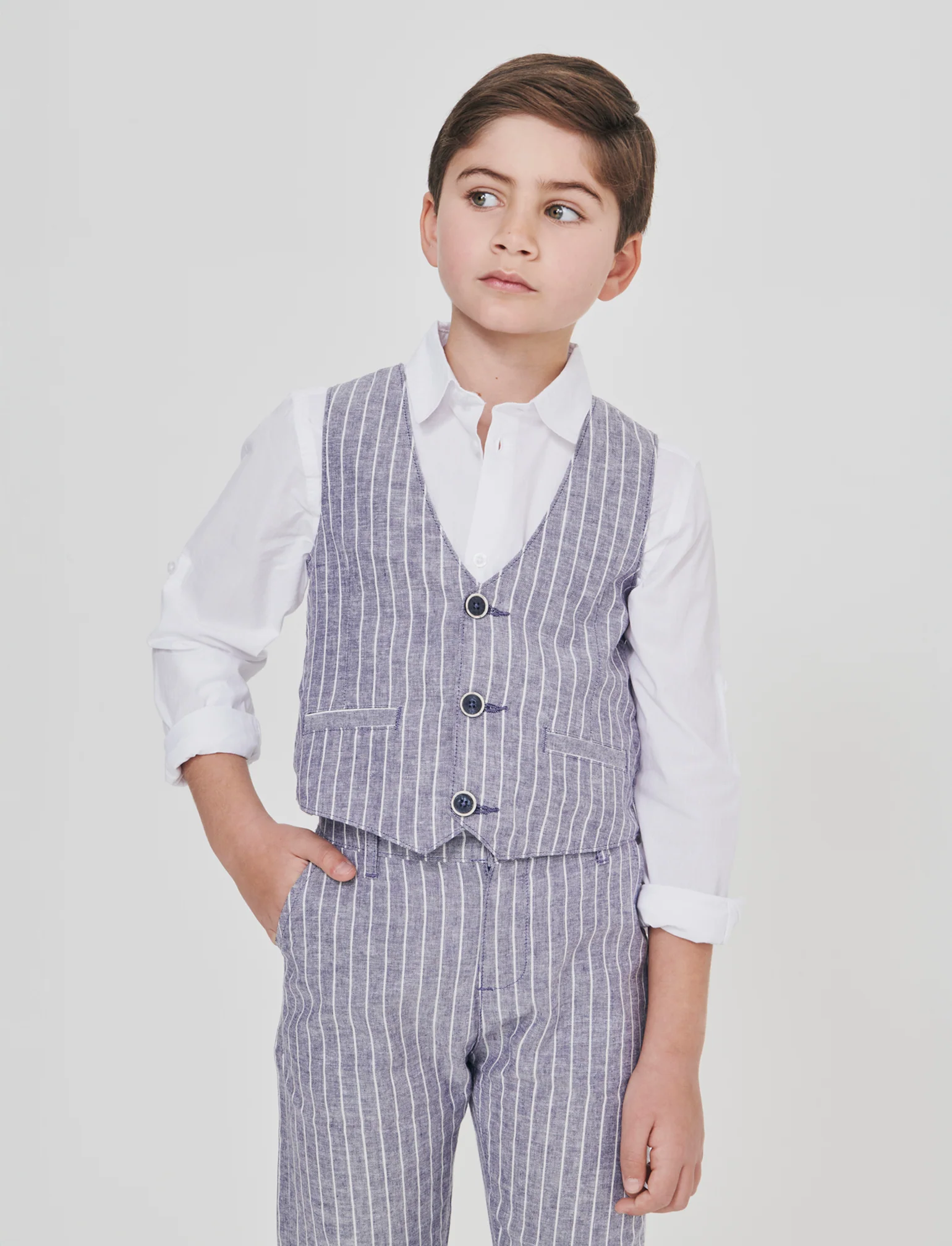 Gilet in misto lino con apertura frontale - Righe - Image 4