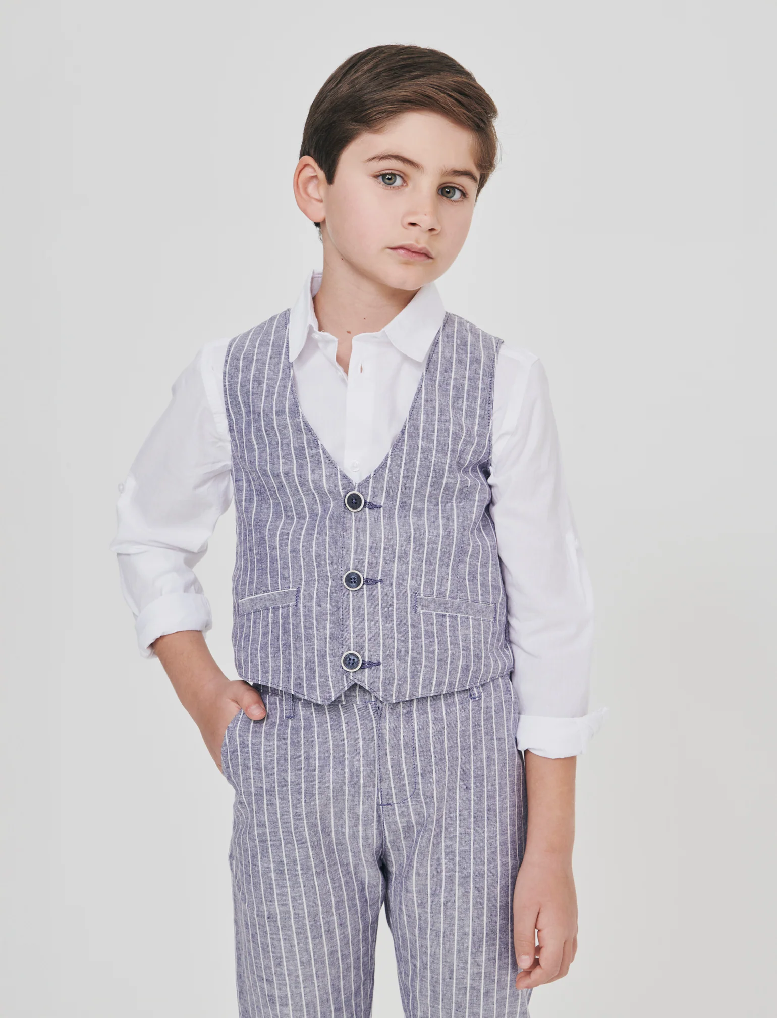 Gilet in misto lino con apertura frontale - Righe - Image 5