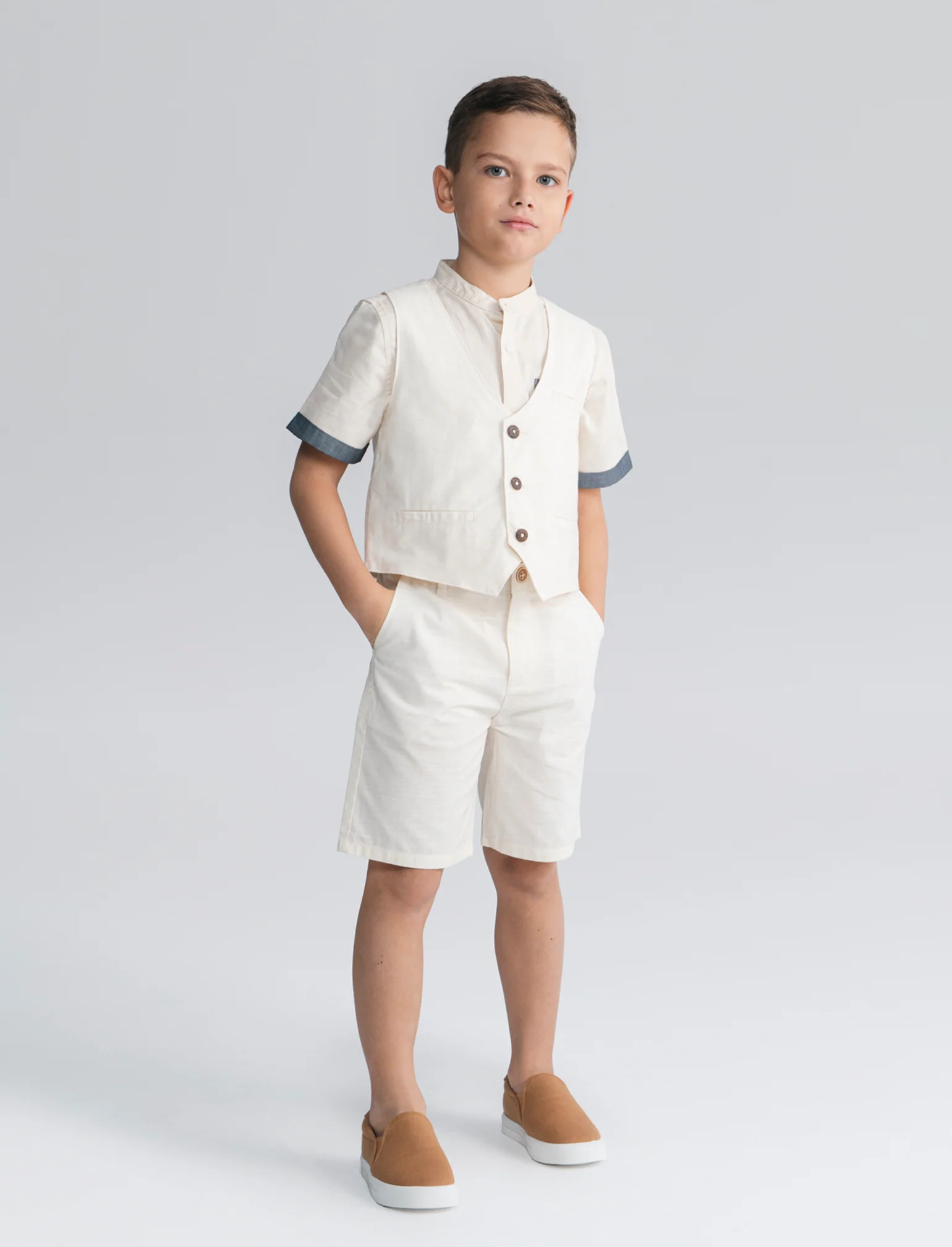 Gilet in misto lino per eventi eleganti - Beige - Image 3