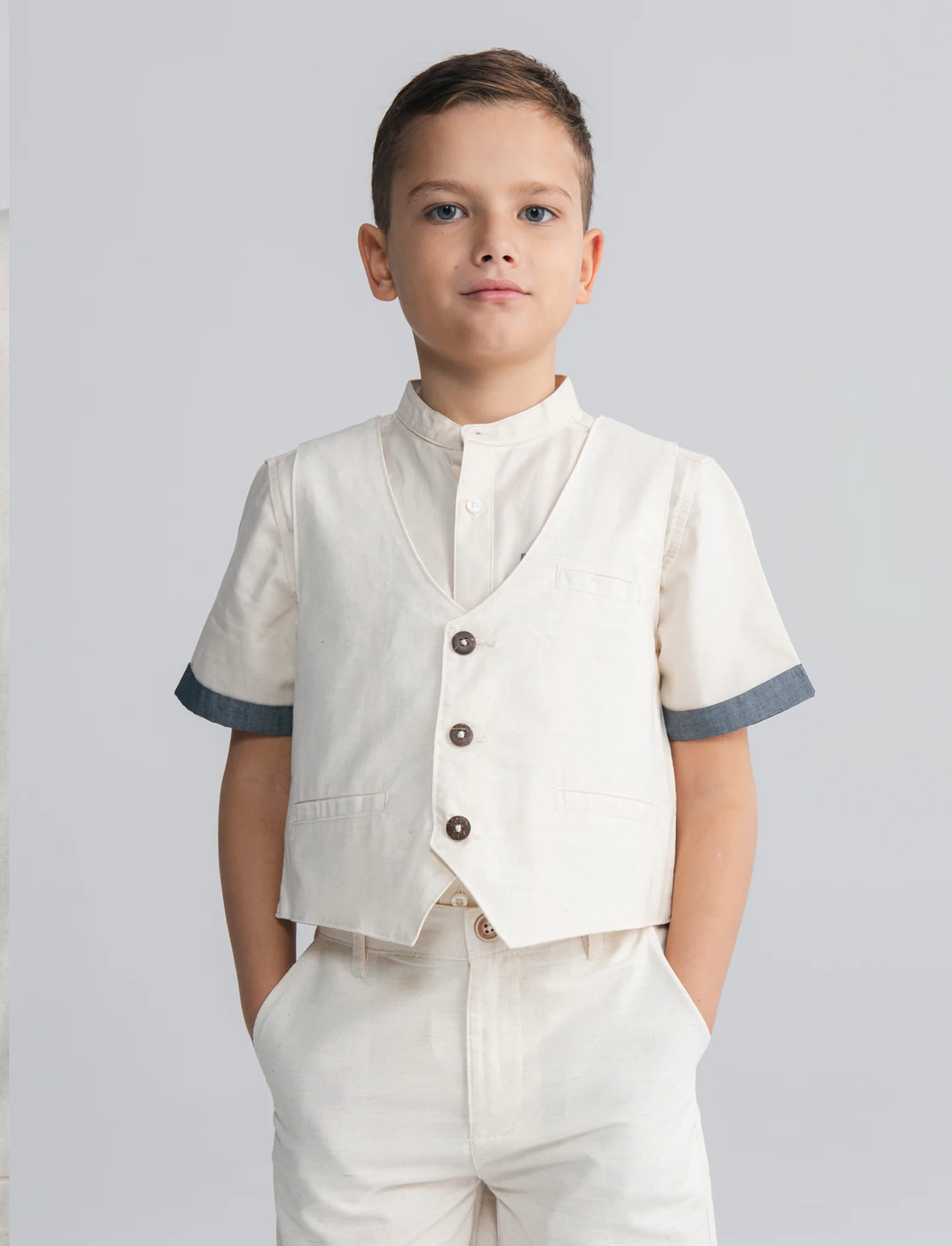 Gilet in misto lino per eventi eleganti - Beige - Image 4