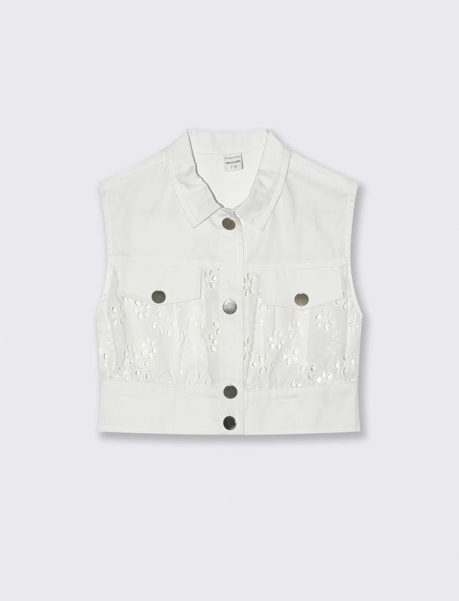 Gilet in sangallo da bambina con bottoni - Bianco