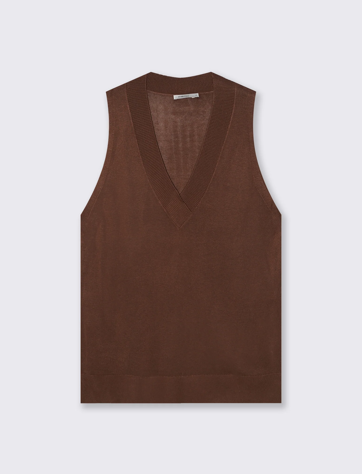 Gilet lungo con scollo a V e spacchi laterali - Marrone - Image 2
